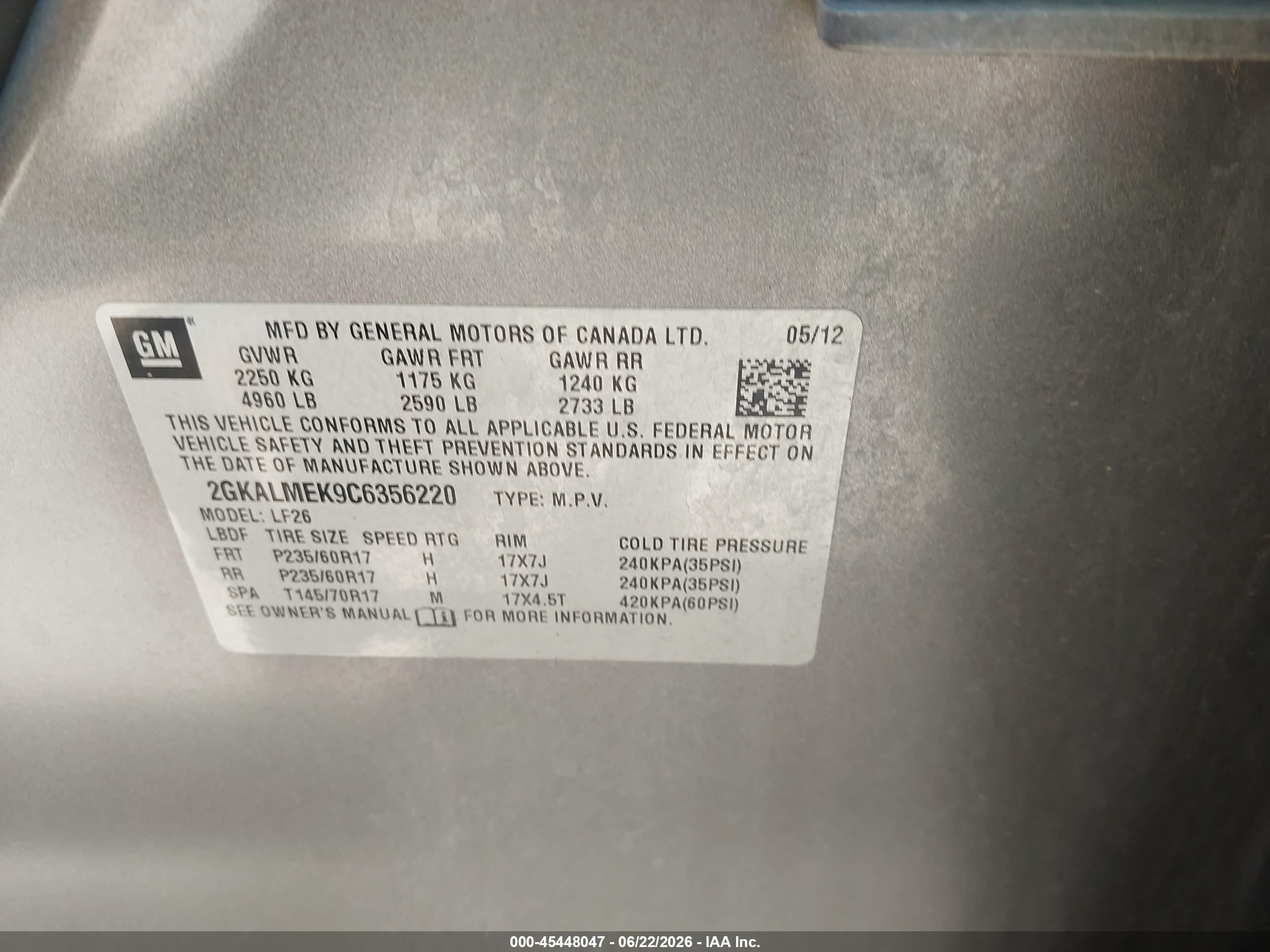 2012 Gmc Terrain Sle-1 Gray vin: 2GKALMEK9C6356220