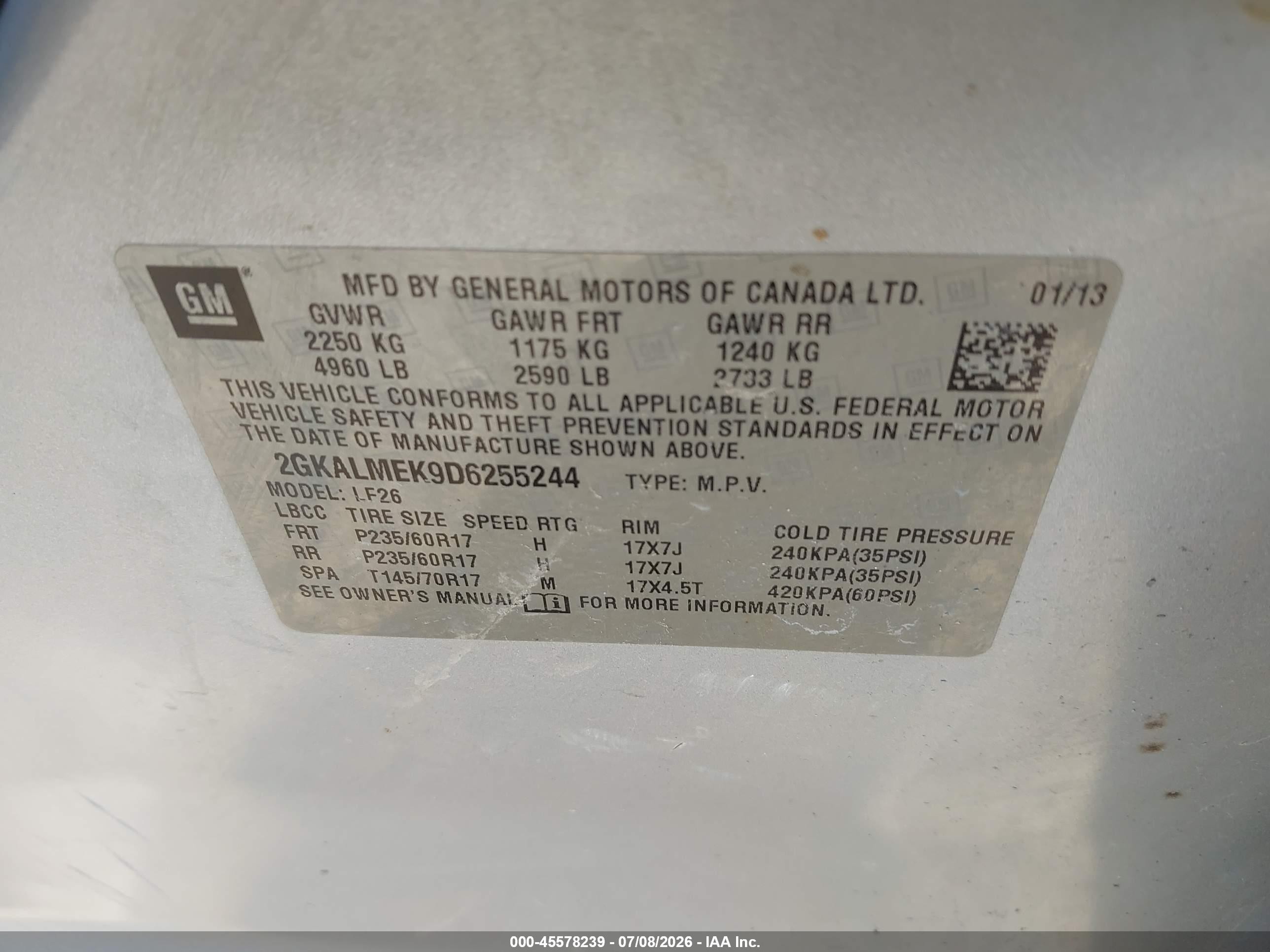 2013 Gmc Terrain Sle-1 Silver vin: 2GKALMEK9D6255244