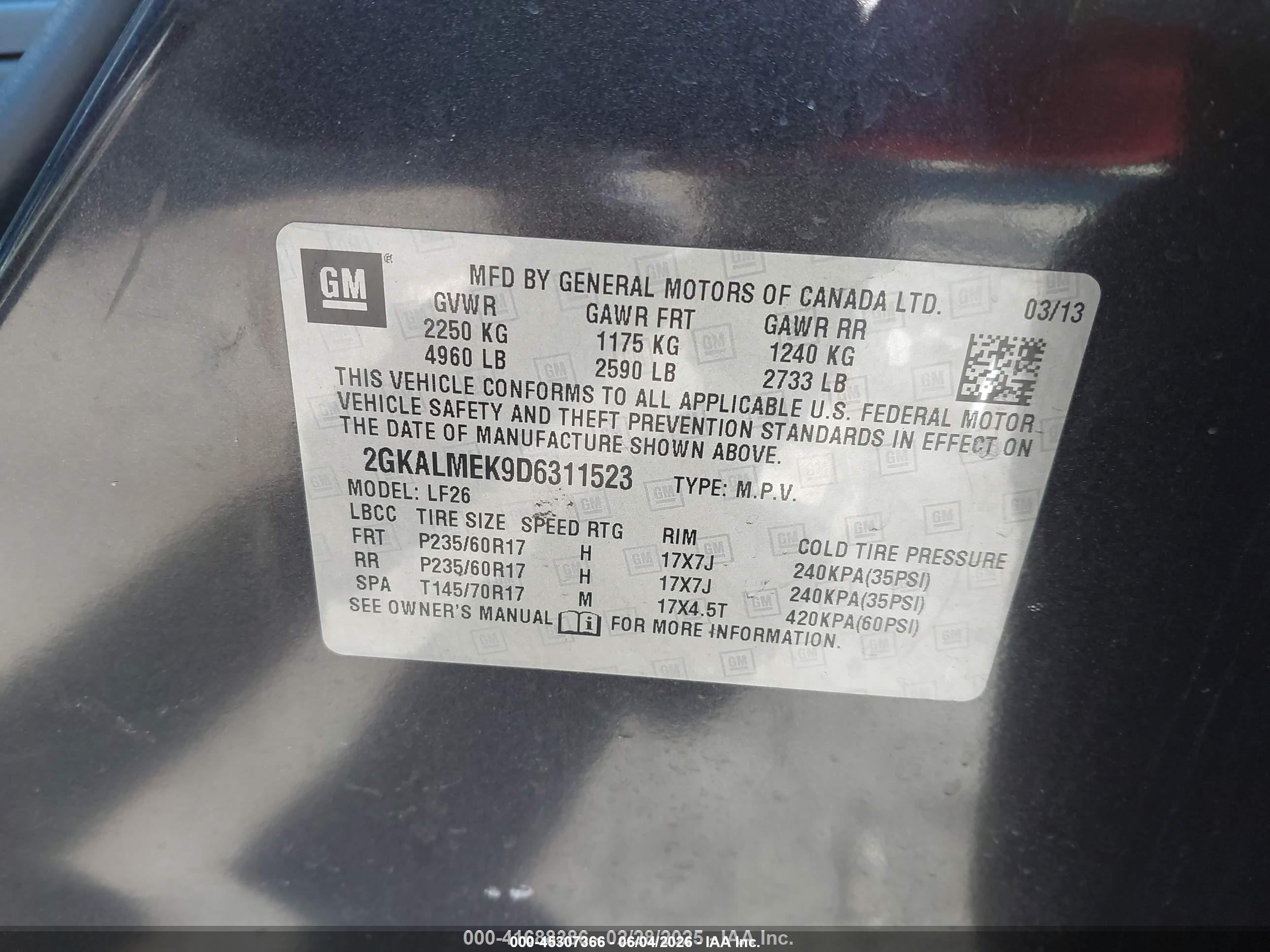 2013 Gmc Terrain Sle-1 Black vin: 2GKALMEK9D6311523
