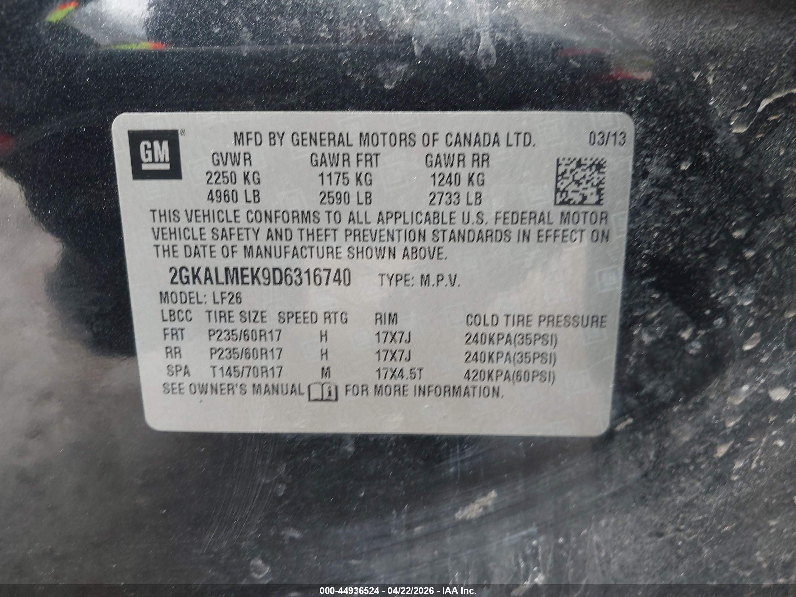 2013 Gmc Terrain Sle-1 Черный vin: 2GKALMEK9D6316740