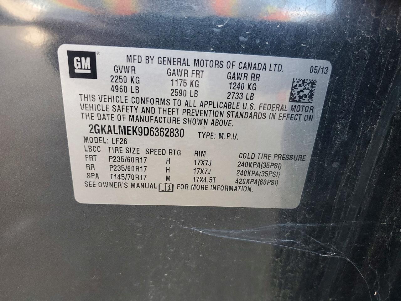 2013 Gmc Terrain Sle Gray vin: 2GKALMEK9D6362830