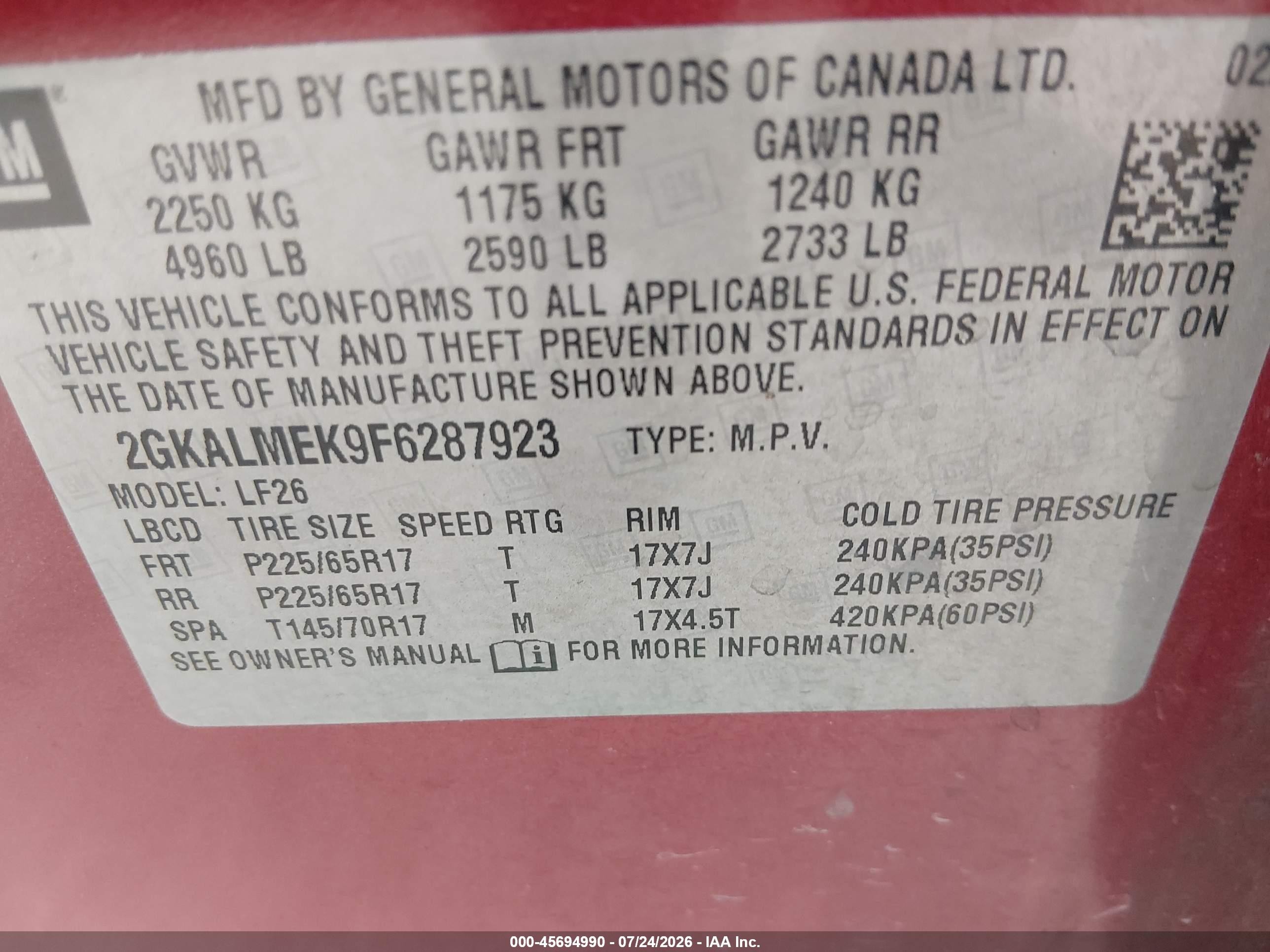 2015 Gmc Terrain Sle-1 Red vin: 2GKALMEK9F6287923