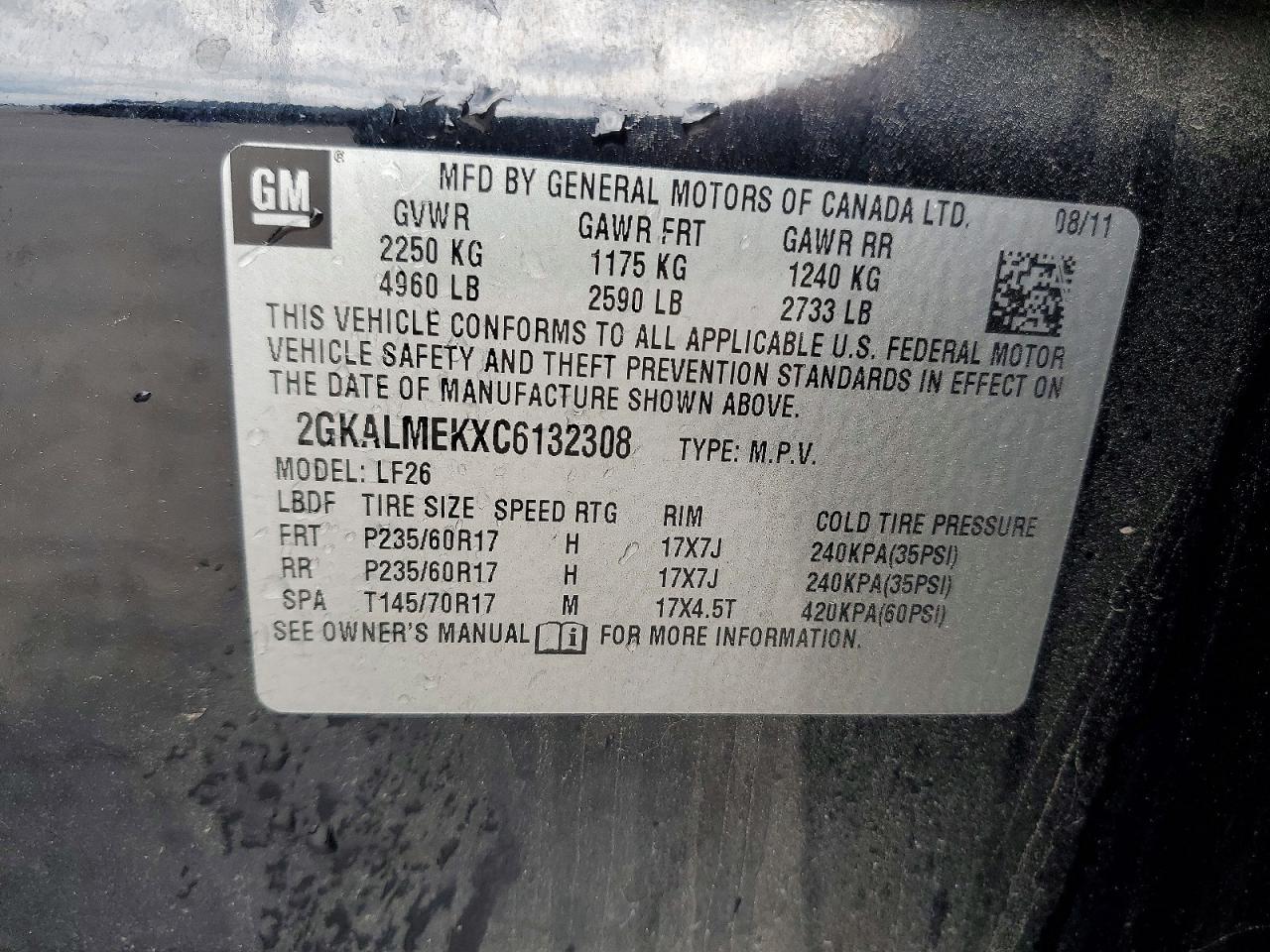 2012 Gmc Terrain Sle Black vin: 2GKALMEKXC6132308
