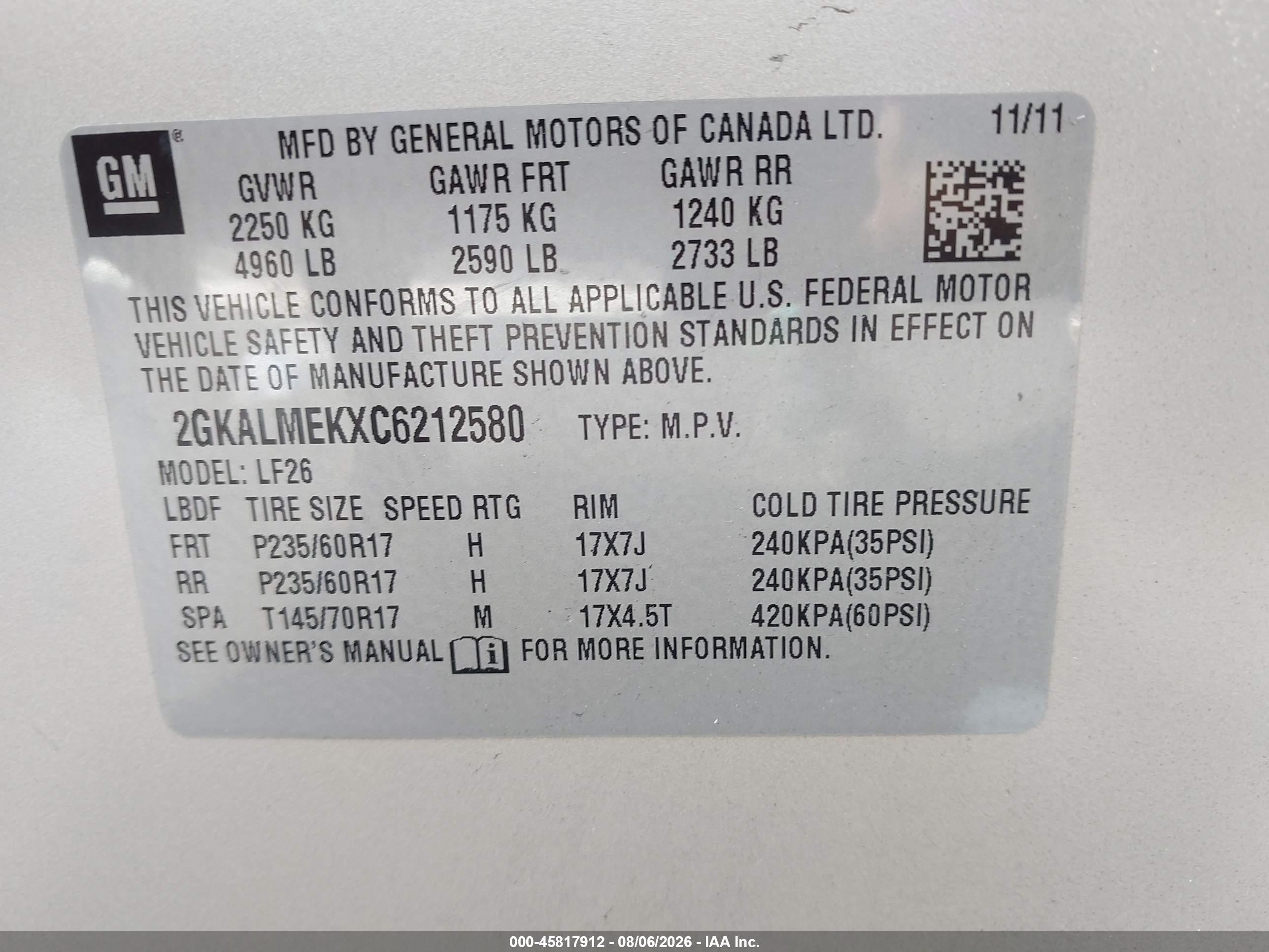 2012 Gmc Terrain Sle-1 Золотой vin: 2GKALMEKXC6212580