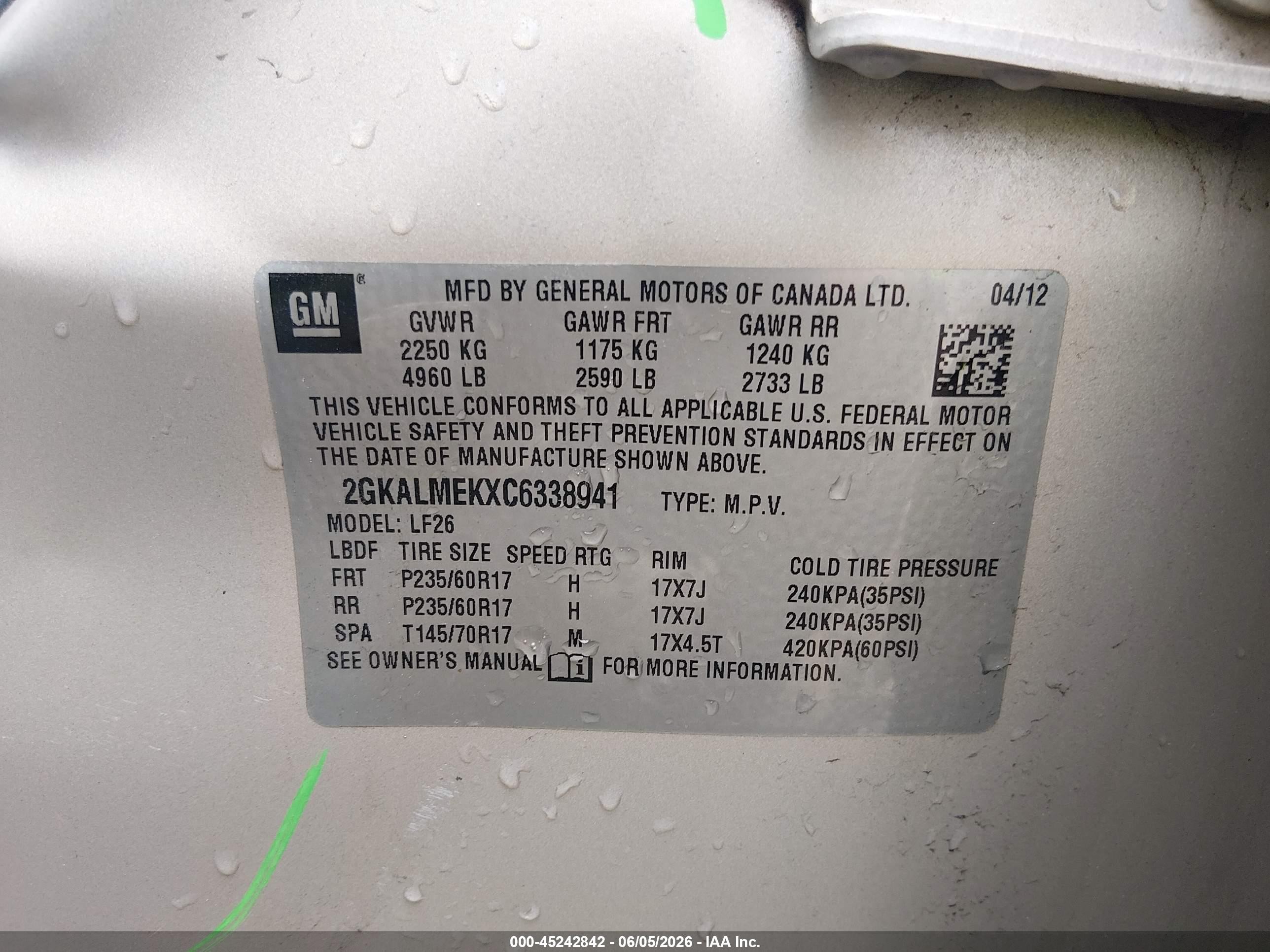 2012 Gmc Terrain Sle-1 Beige vin: 2GKALMEKXC6338941
