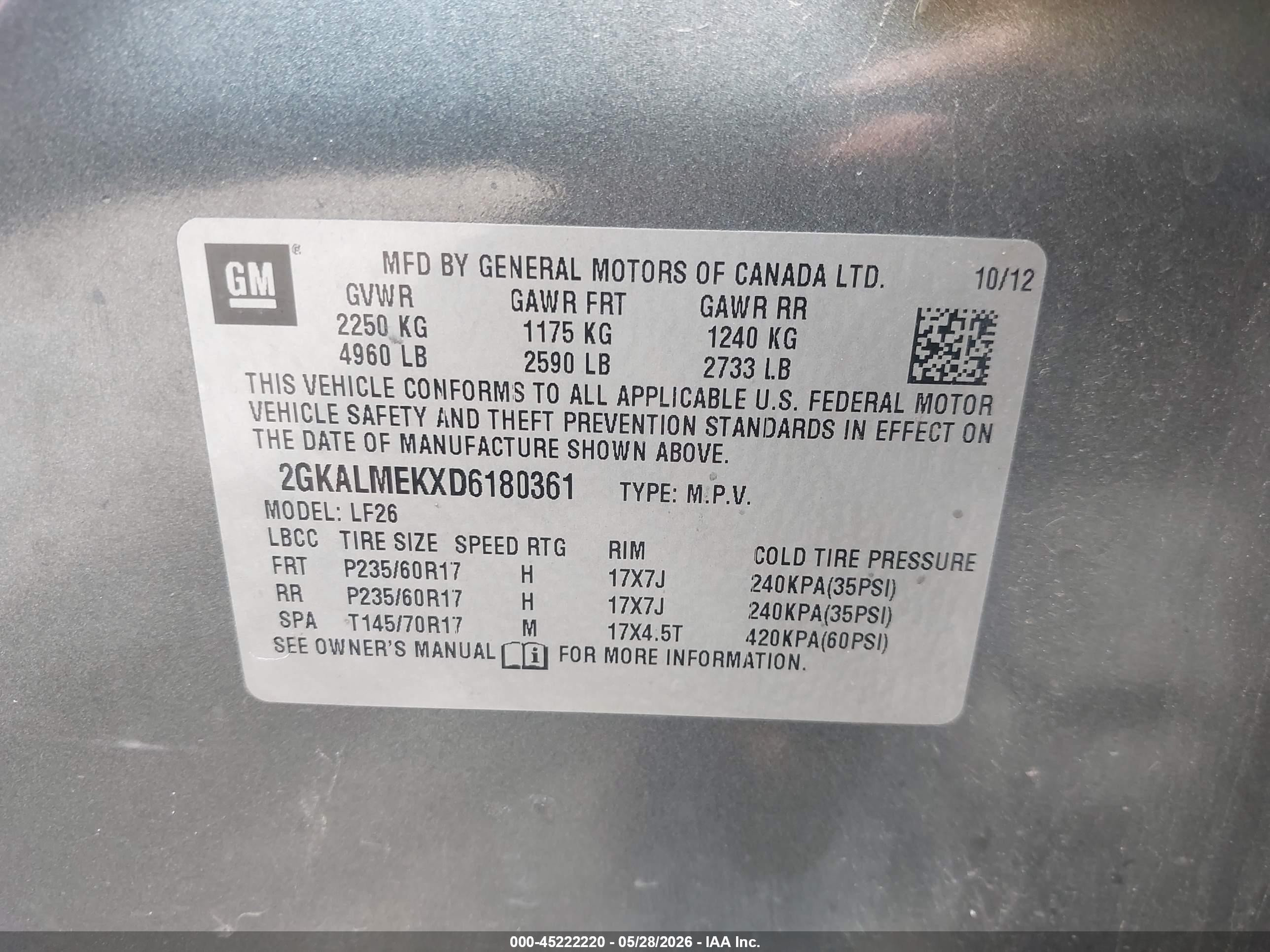 2013 Gmc Terrain Sle-1 Серый vin: 2GKALMEKXD6180361
