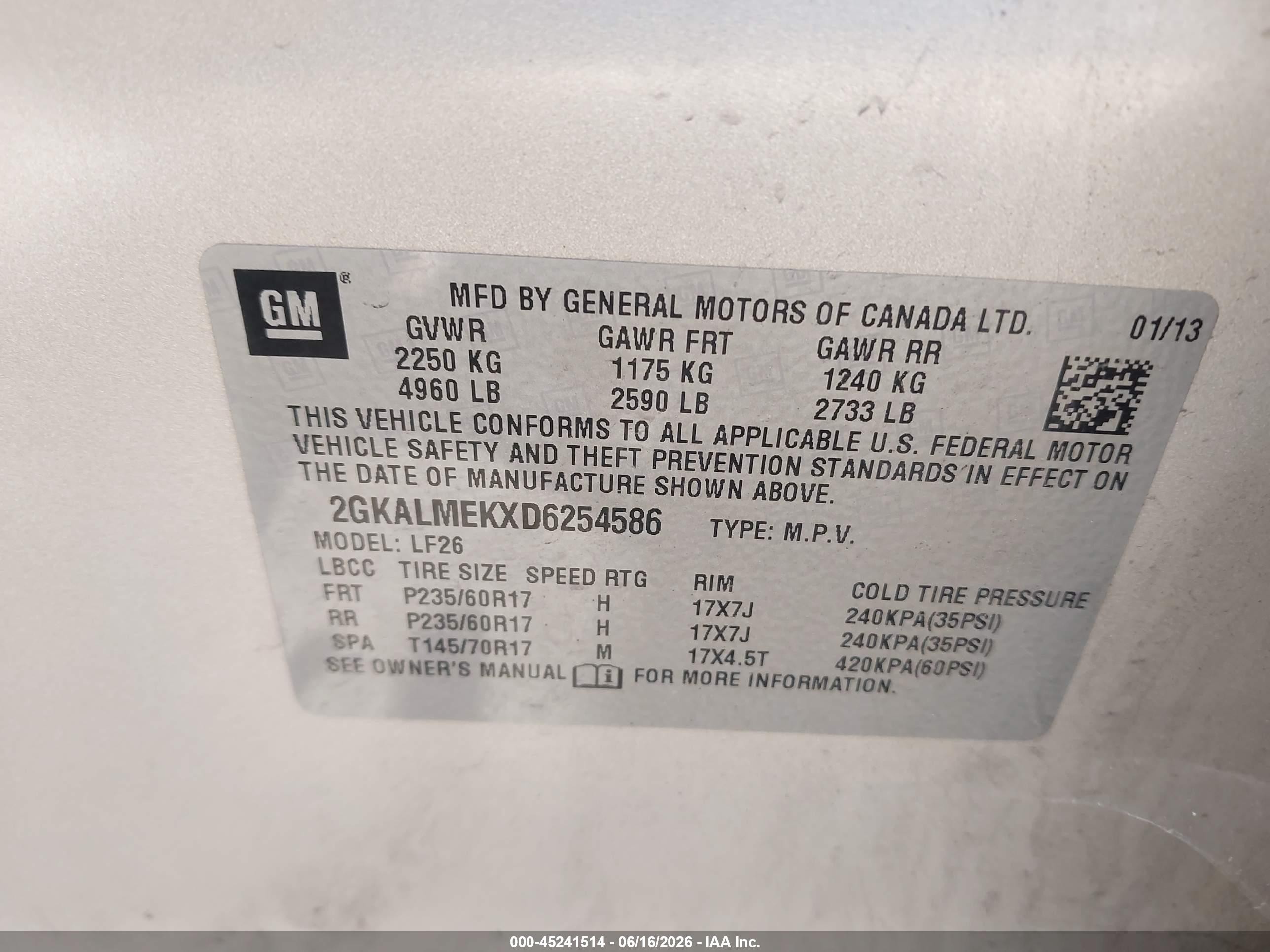 2013 Gmc Terrain Sle-1 Champagne vin: 2GKALMEKXD6254586