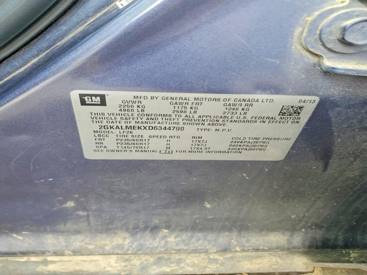 2013 Gmc Terrain Синий vin: 2GKALMEKXD6344790
