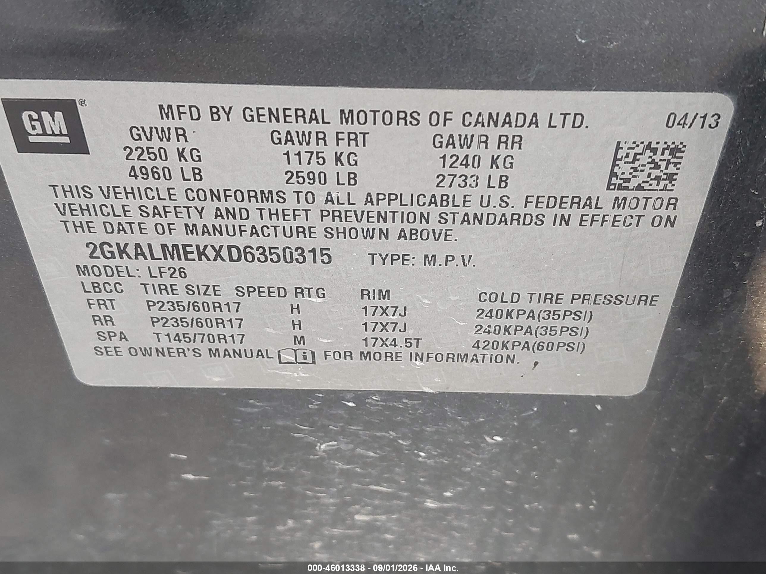 2013 Gmc Terrain Sle-1 Gray vin: 2GKALMEKXD6350315