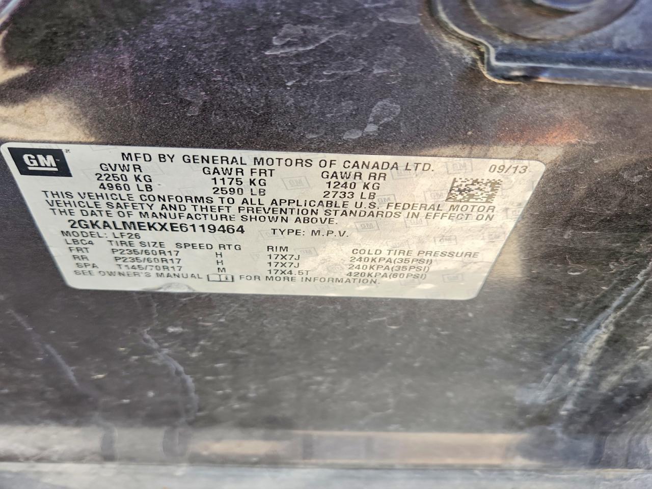 2014 Gmc Terrain Sle Charcoal vin: 2GKALMEKXE6119464