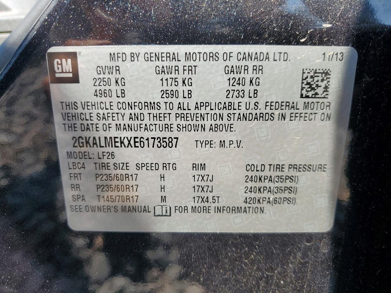 2014 Gmc Terrain Sle Black vin: 2GKALMEKXE6173587