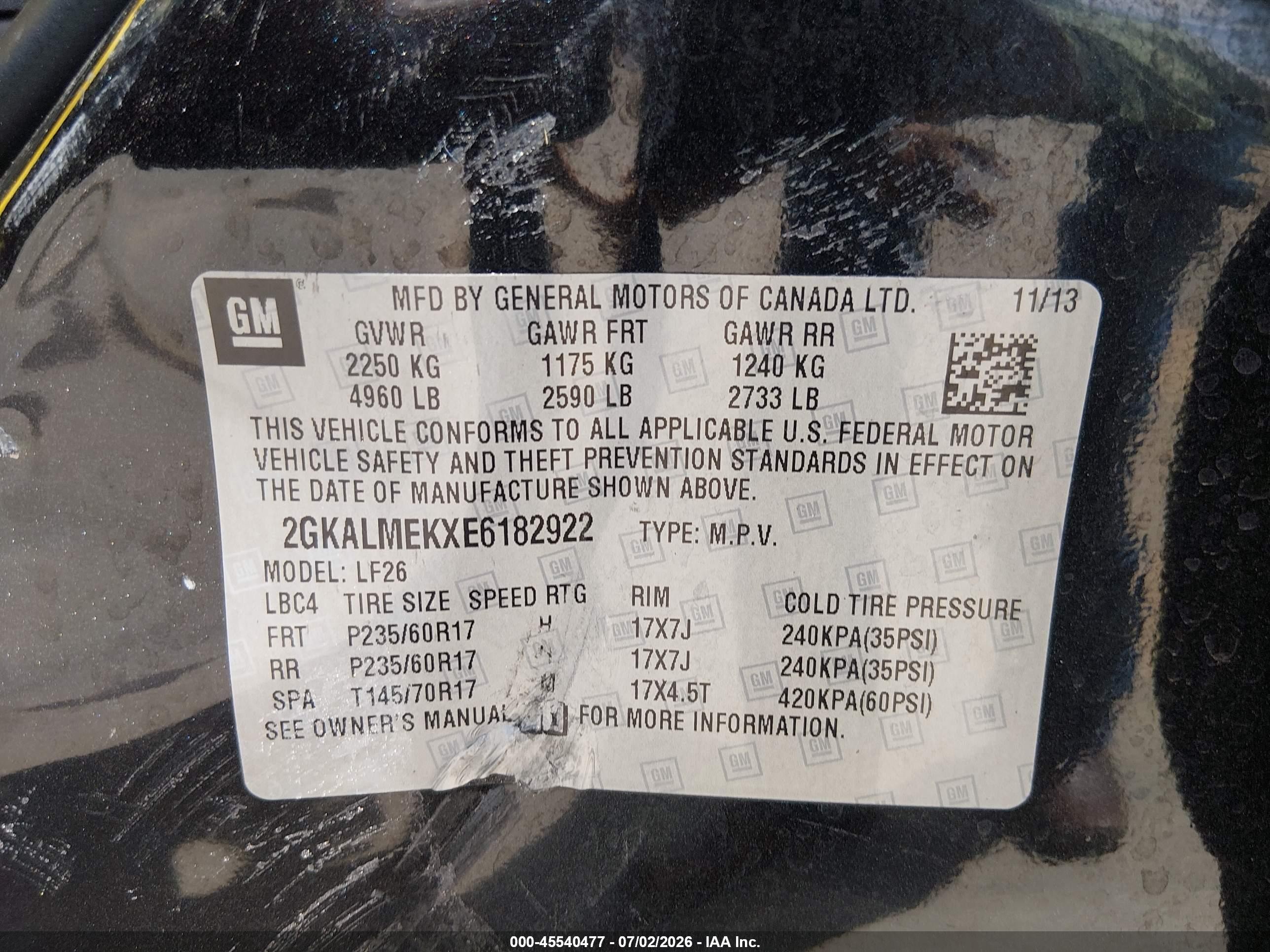 2014 Gmc Terrain Sle-1 Black vin: 2GKALMEKXE6182922