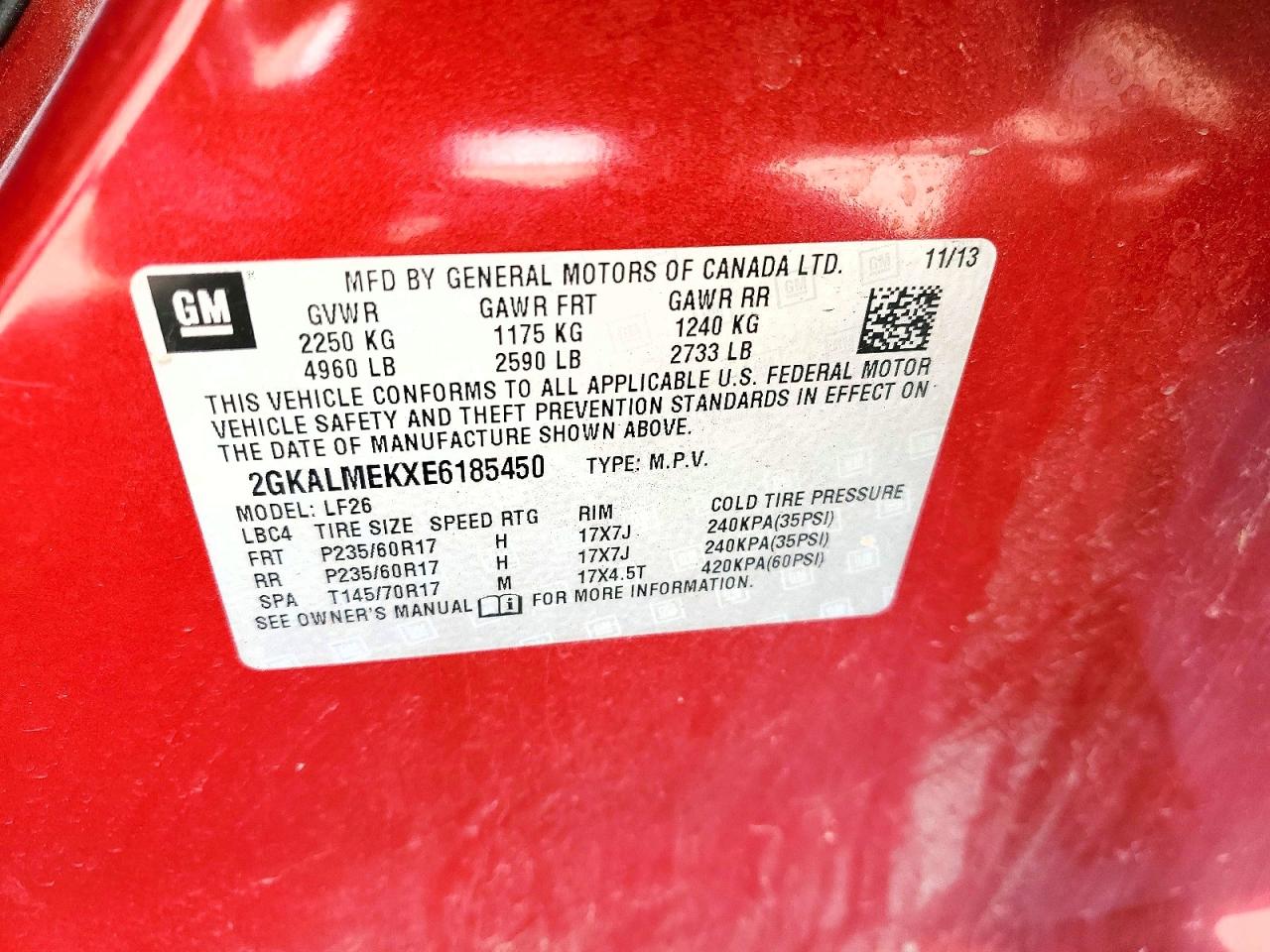 2014 Gmc Terrain Sle Red vin: 2GKALMEKXE6185450
