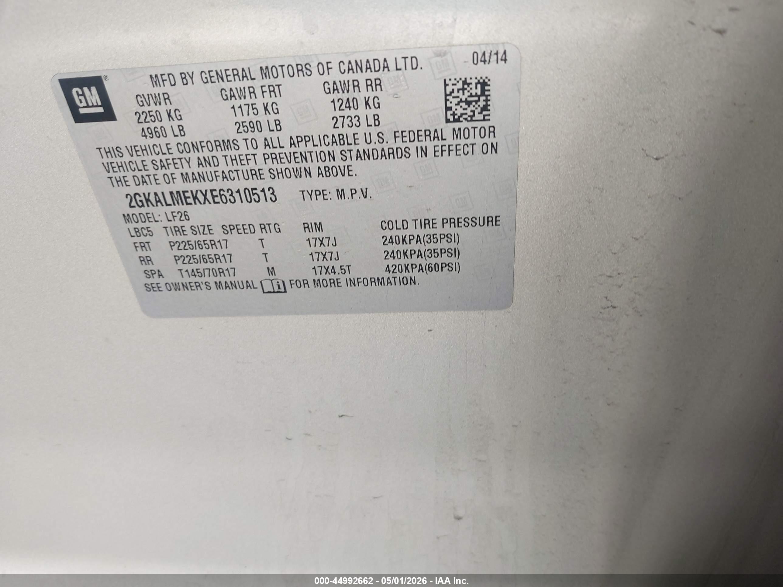 2014 Gmc Terrain Sle-1 Silver vin: 2GKALMEKXE6310513