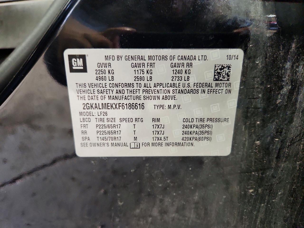 2015 Gmc Terrain Sle Black vin: 2GKALMEKXF6186616