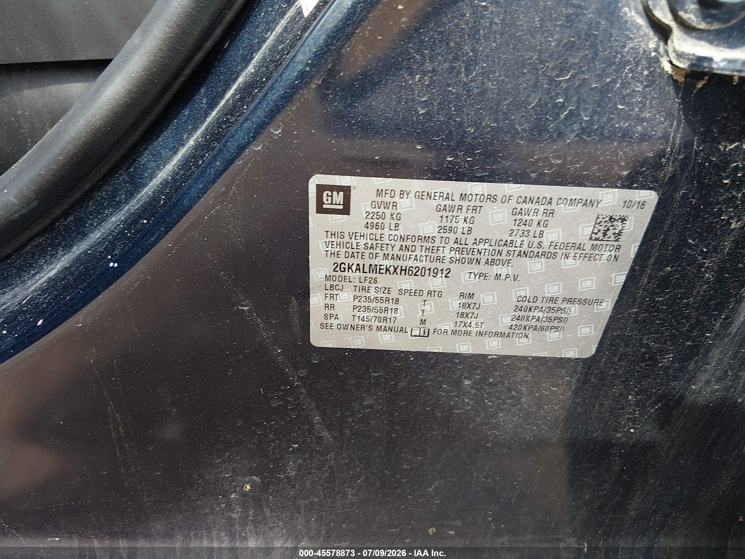 2017 Gmc Terrain Sle-1 Dark Blue vin: 2GKALMEKXH6201912
