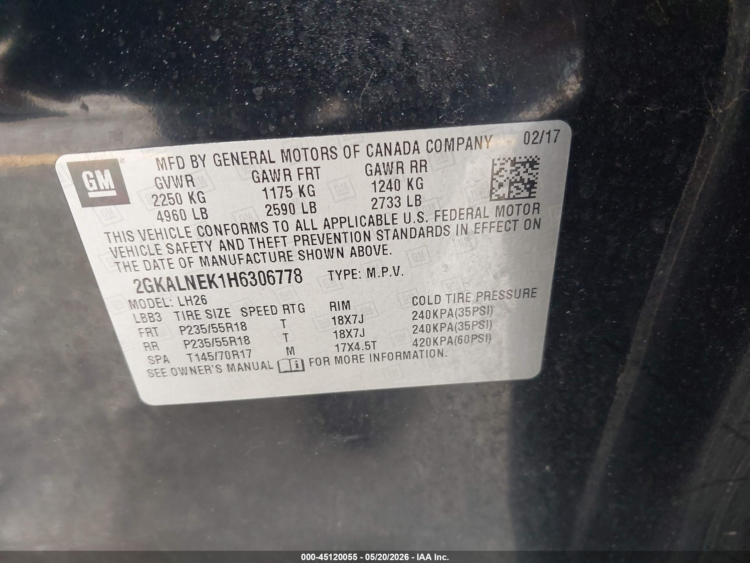 2017 Gmc Terrain Sle-2 Black vin: 2GKALNEK1H6306778