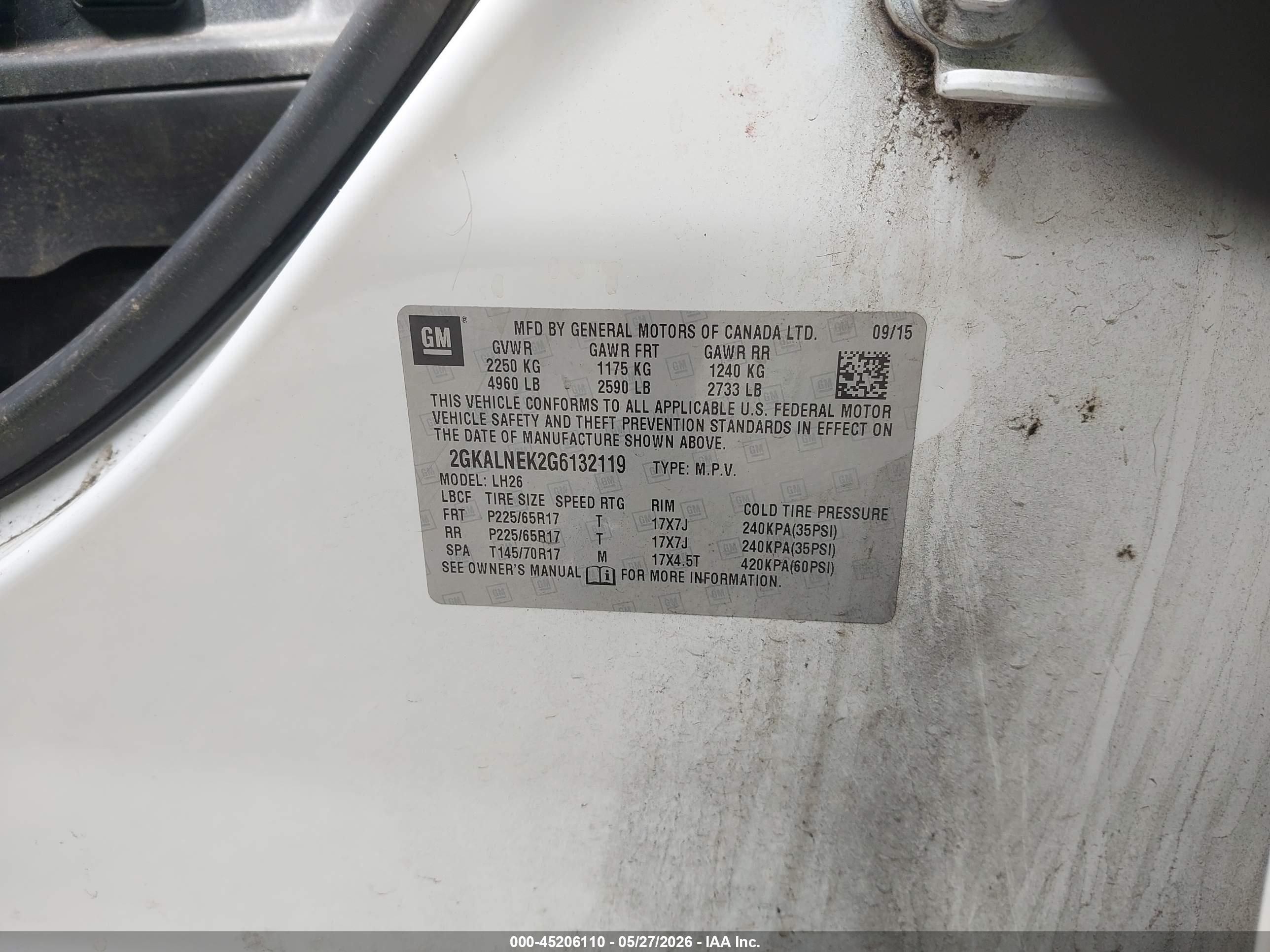 2016 Gmc Terrain Sle-2 Белый vin: 2GKALNEK2G6132119