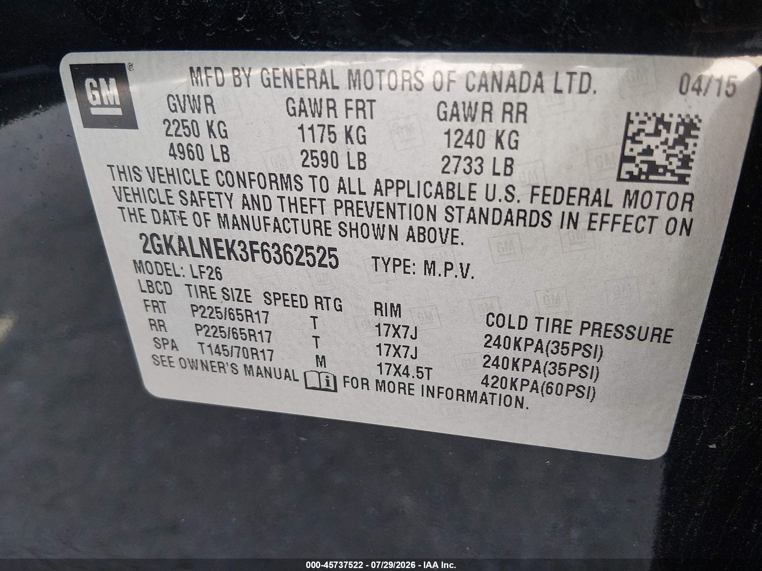 2015 Gmc Terrain Sl Black vin: 2GKALNEK3F6362525