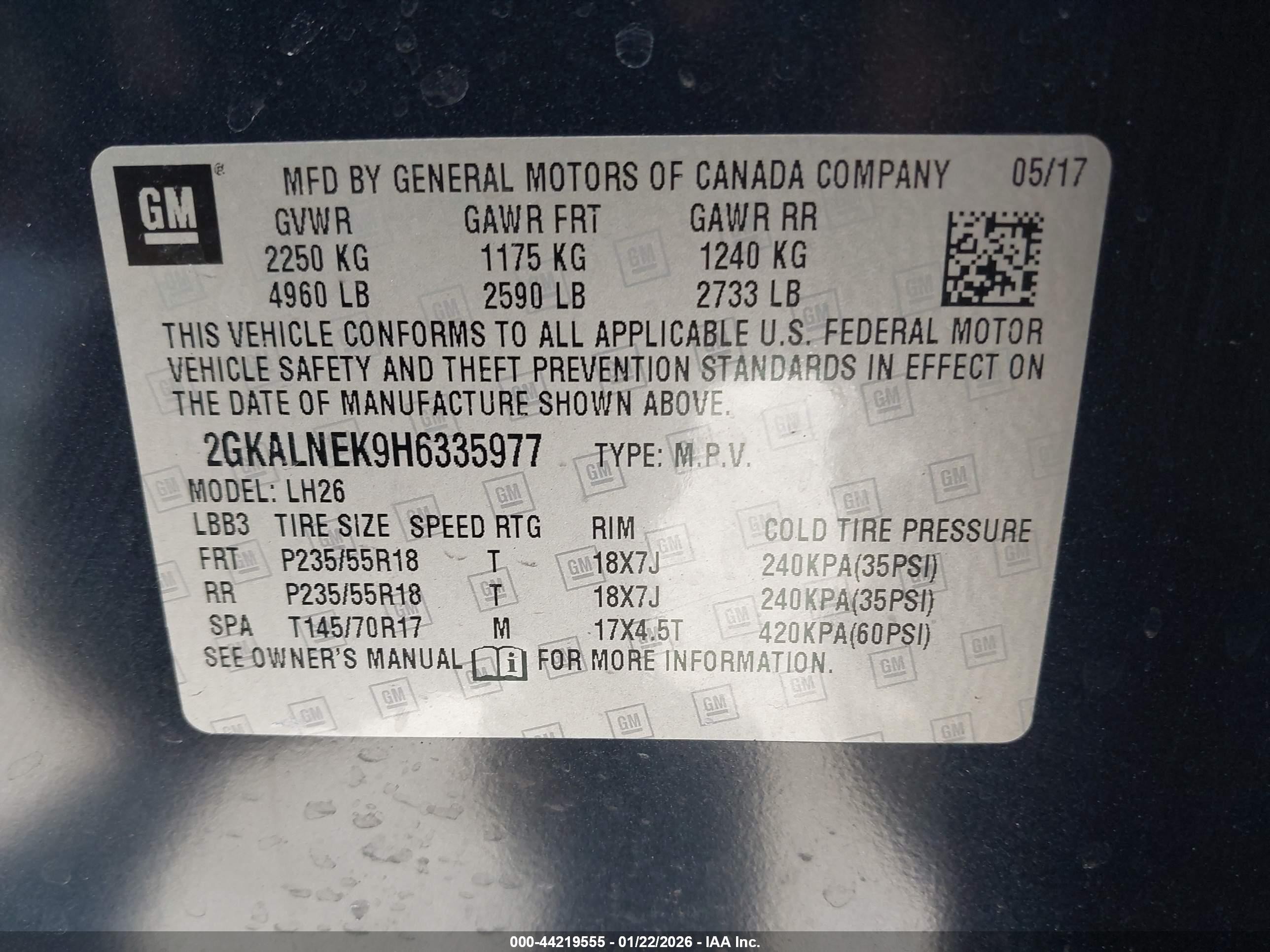 2017 Gmc Terrain Sle-2 Blue vin: 2GKALNEK9H6335977