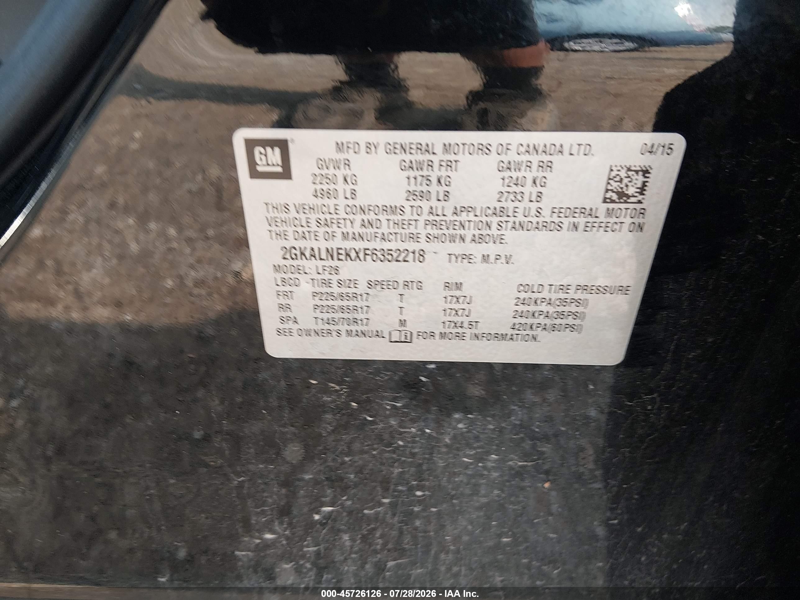 2015 Gmc Terrain Sl Black vin: 2GKALNEKXF6352218