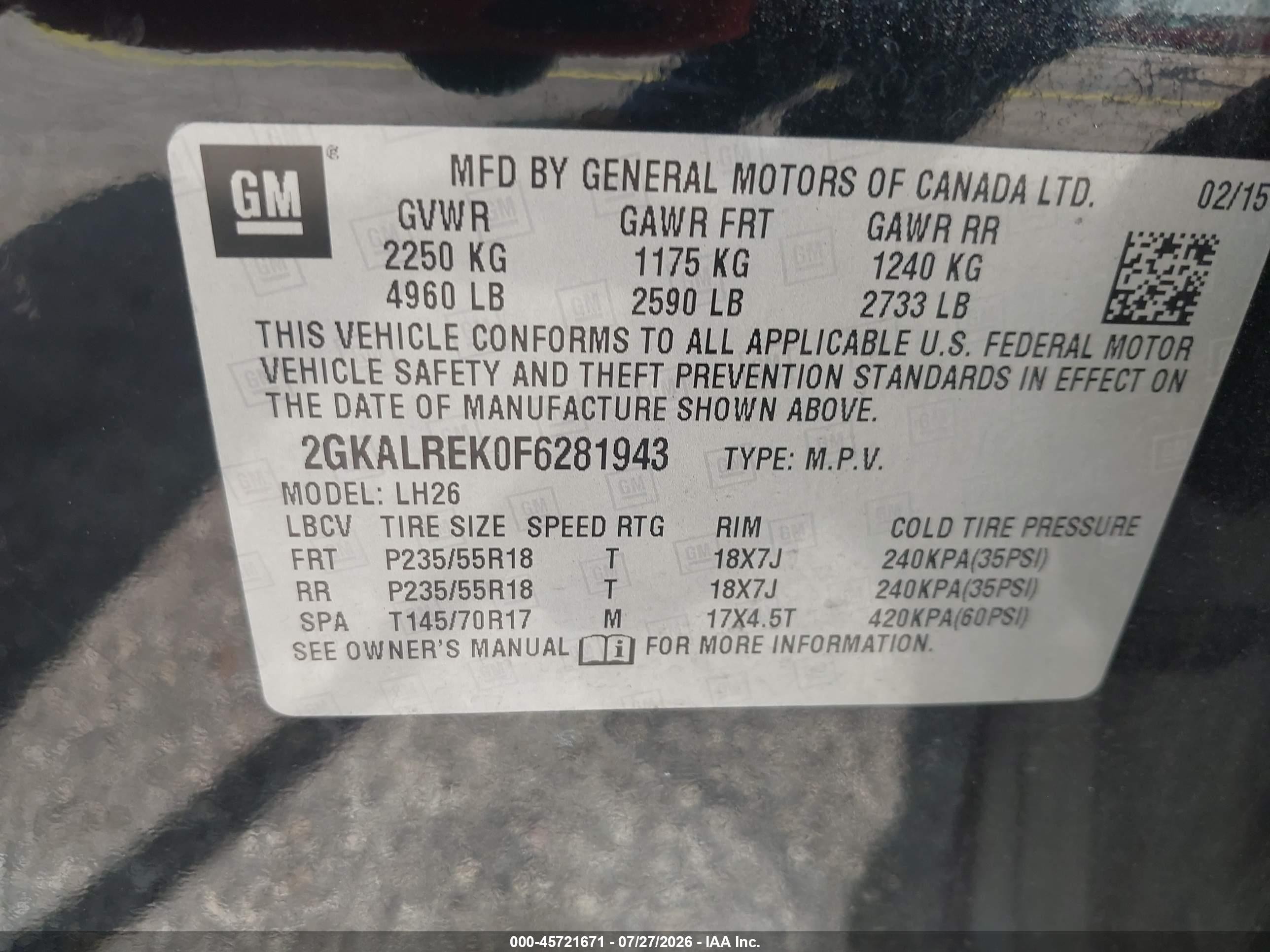 2015 Gmc Terrain Sle-2 Black vin: 2GKALREK0F6281943
