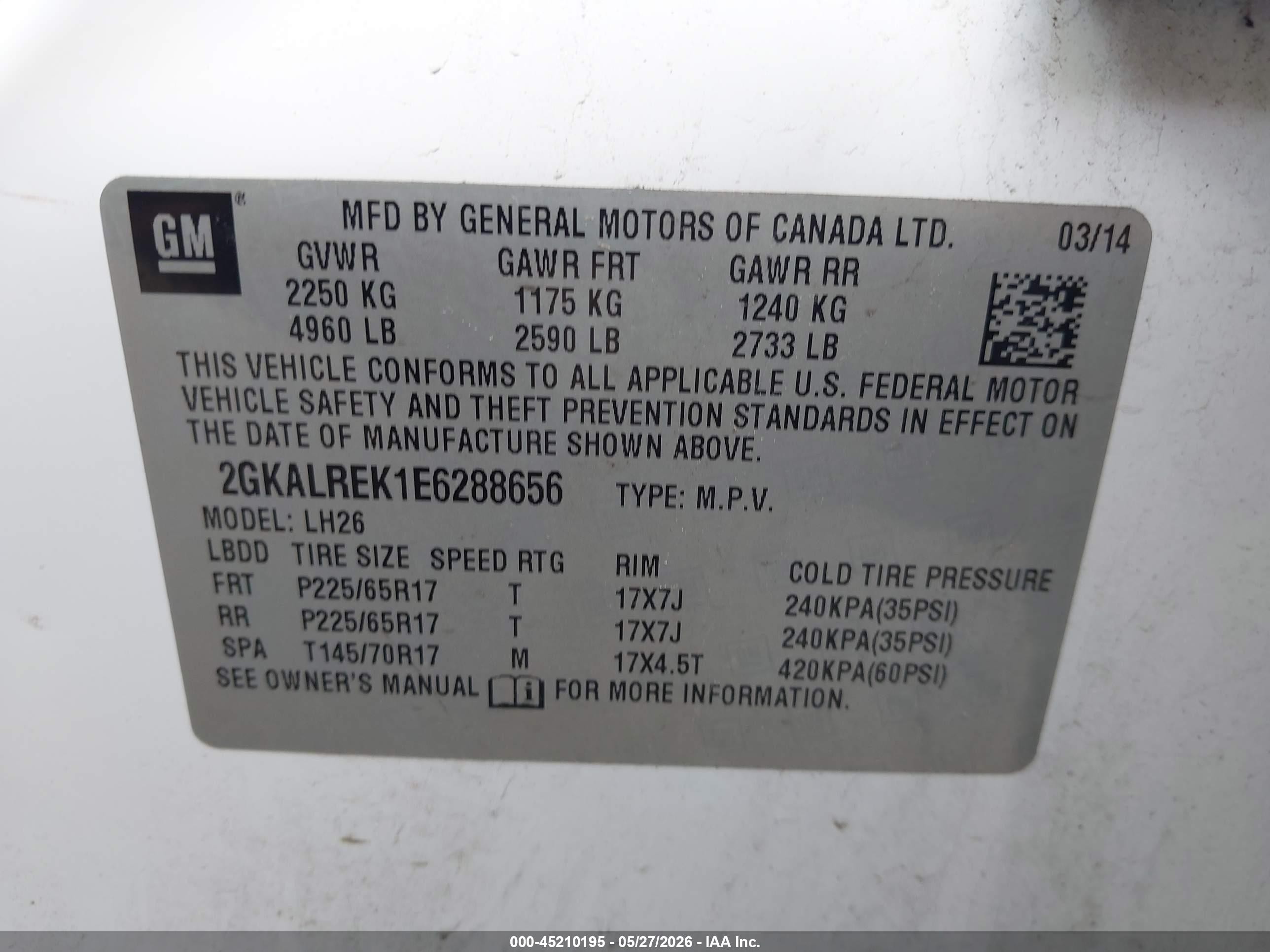 2014 Gmc Terrain Sle-2 White vin: 2GKALREK1E6288656
