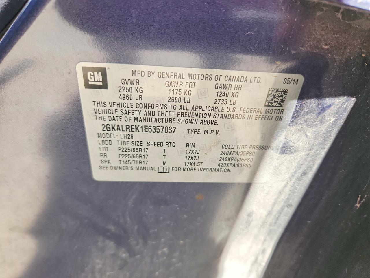 2014 Gmc Terrain Sle Blue vin: 2GKALREK1E6357037