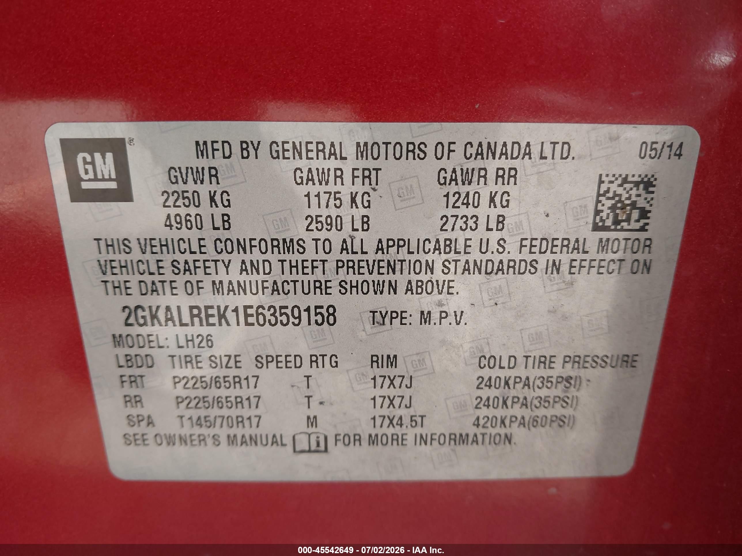 2014 Gmc Terrain Sle-2 Red vin: 2GKALREK1E6359158