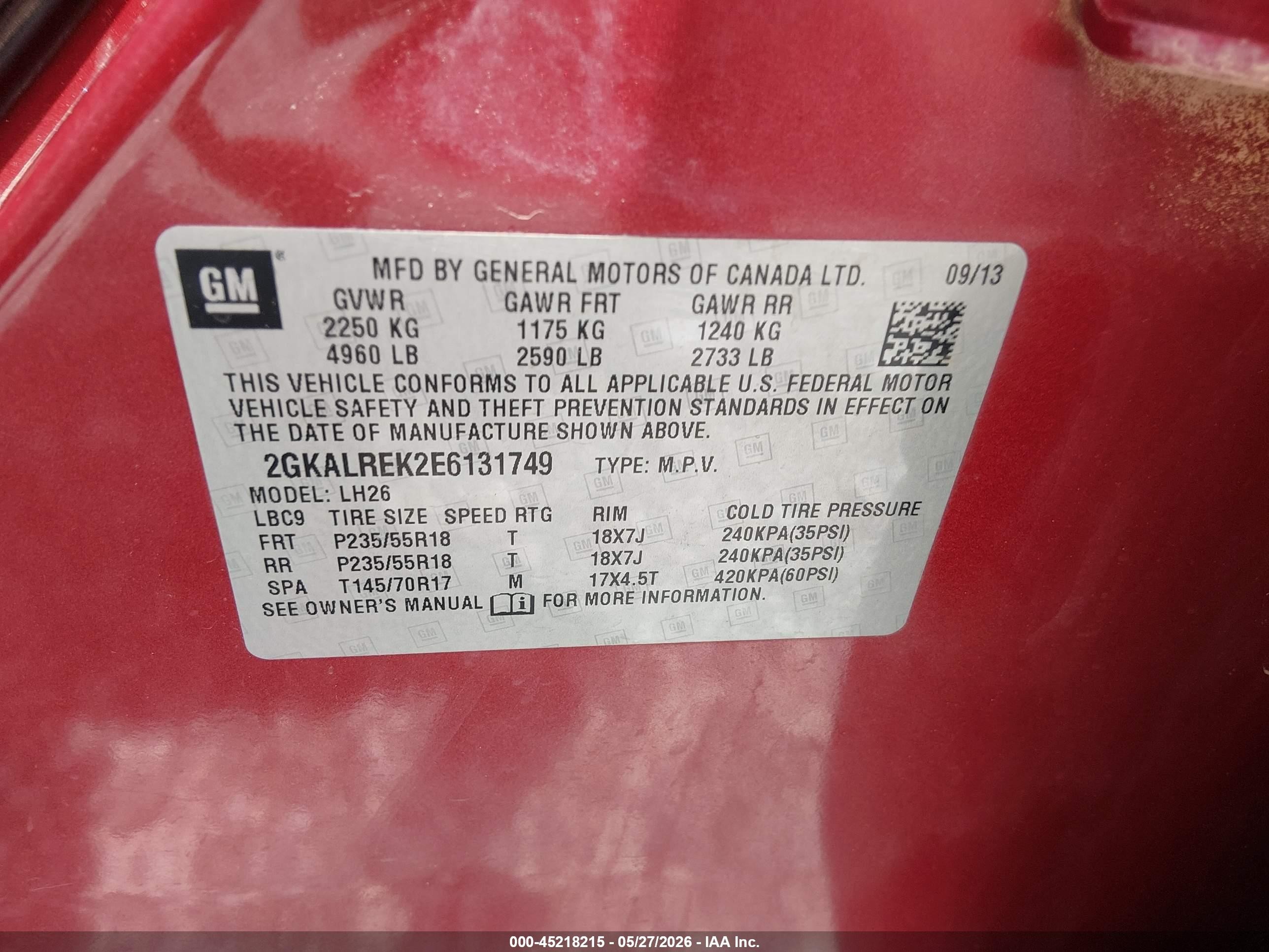2014 Gmc Terrain Sle-2 Red vin: 2GKALREK2E6131749