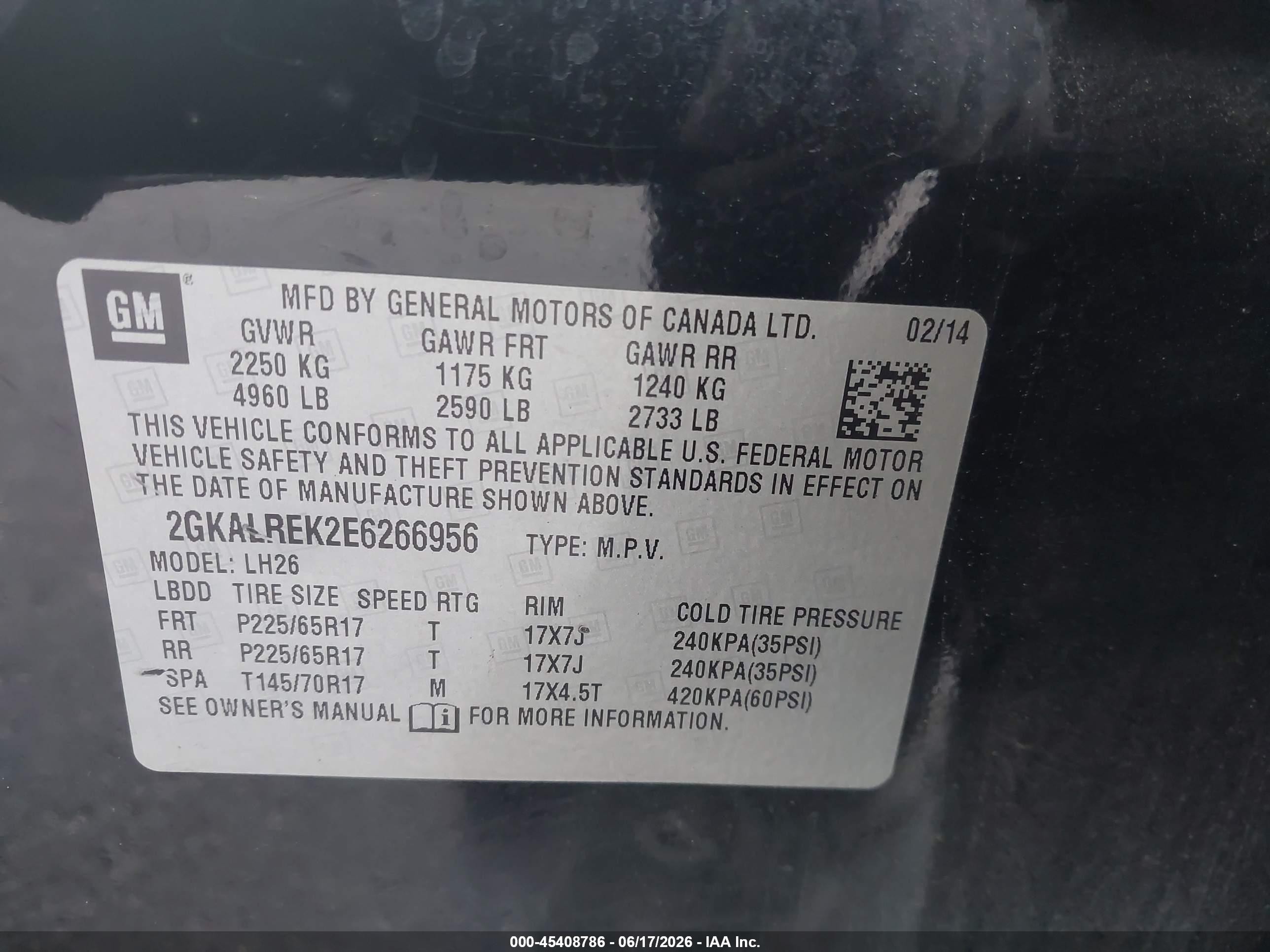 2014 Gmc Terrain Sle-2 Black vin: 2GKALREK2E6266956