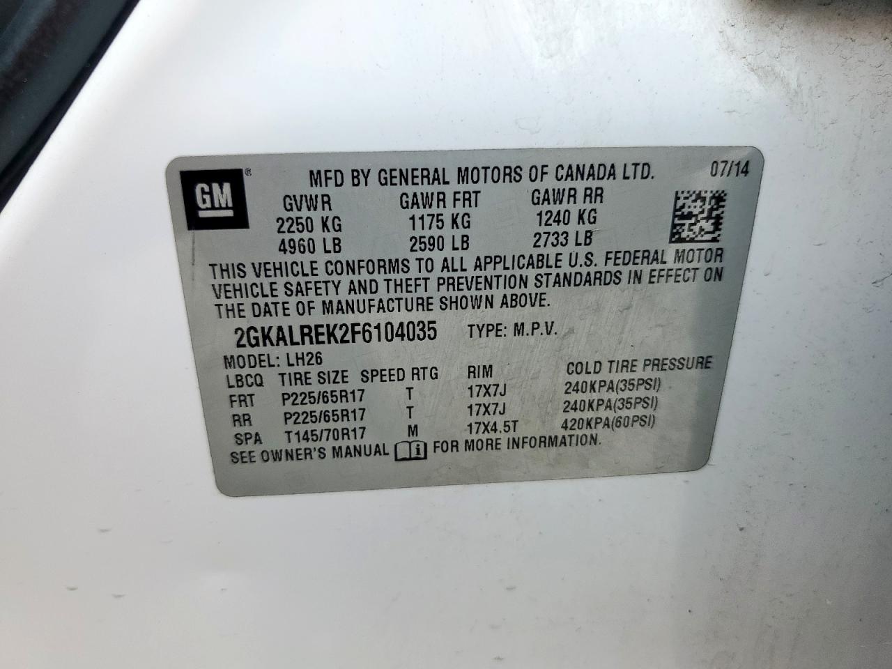 2015 Gmc Terrain Sle Белый vin: 2GKALREK2F6104035