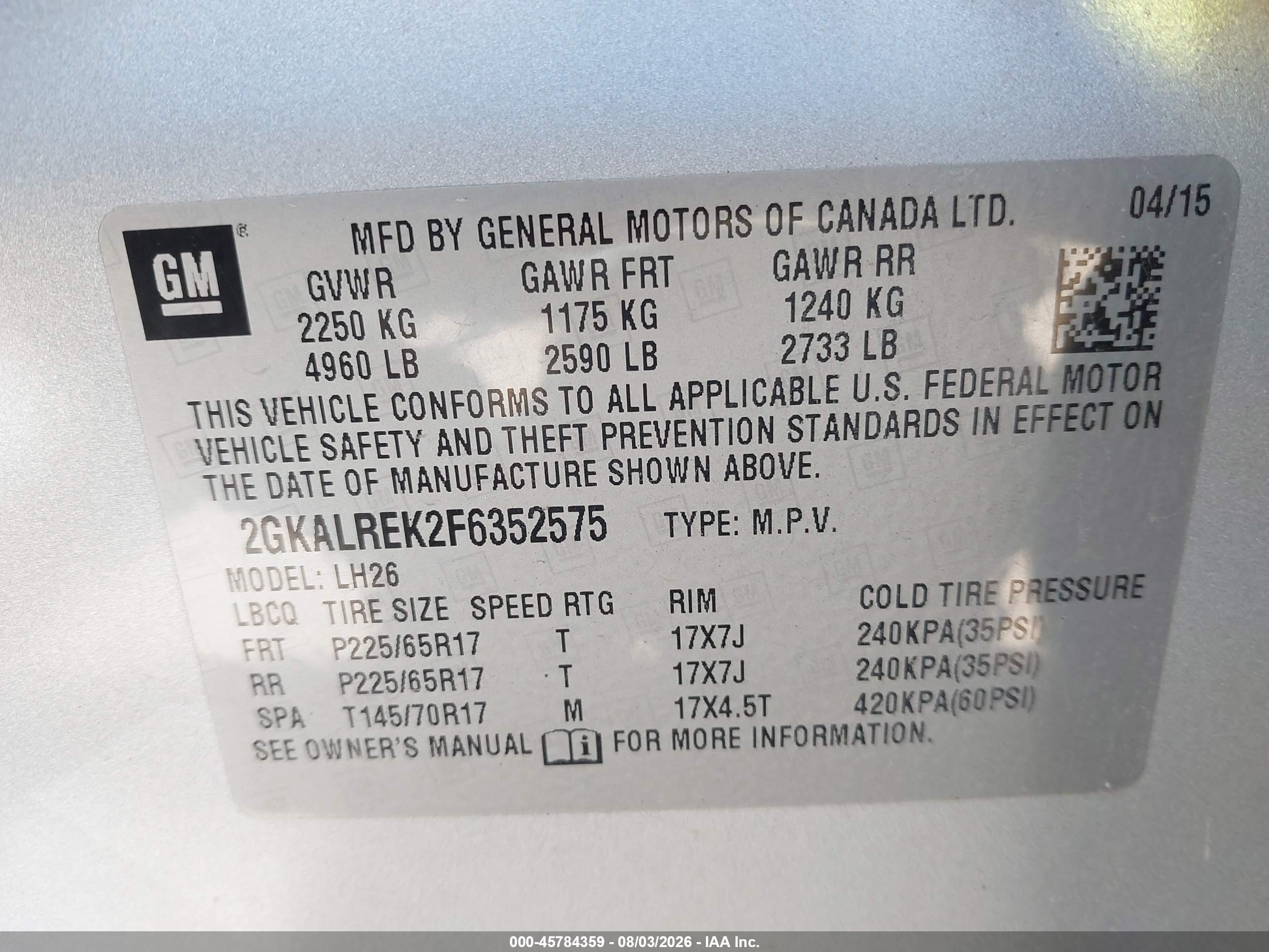 2015 Gmc Terrain Sle-2 Silver vin: 2GKALREK2F6352575