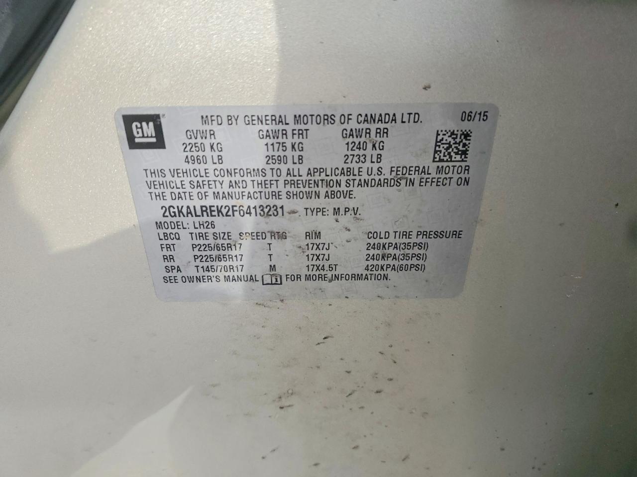 2015 Gmc Terrain Sle Beige vin: 2GKALREK2F6413231