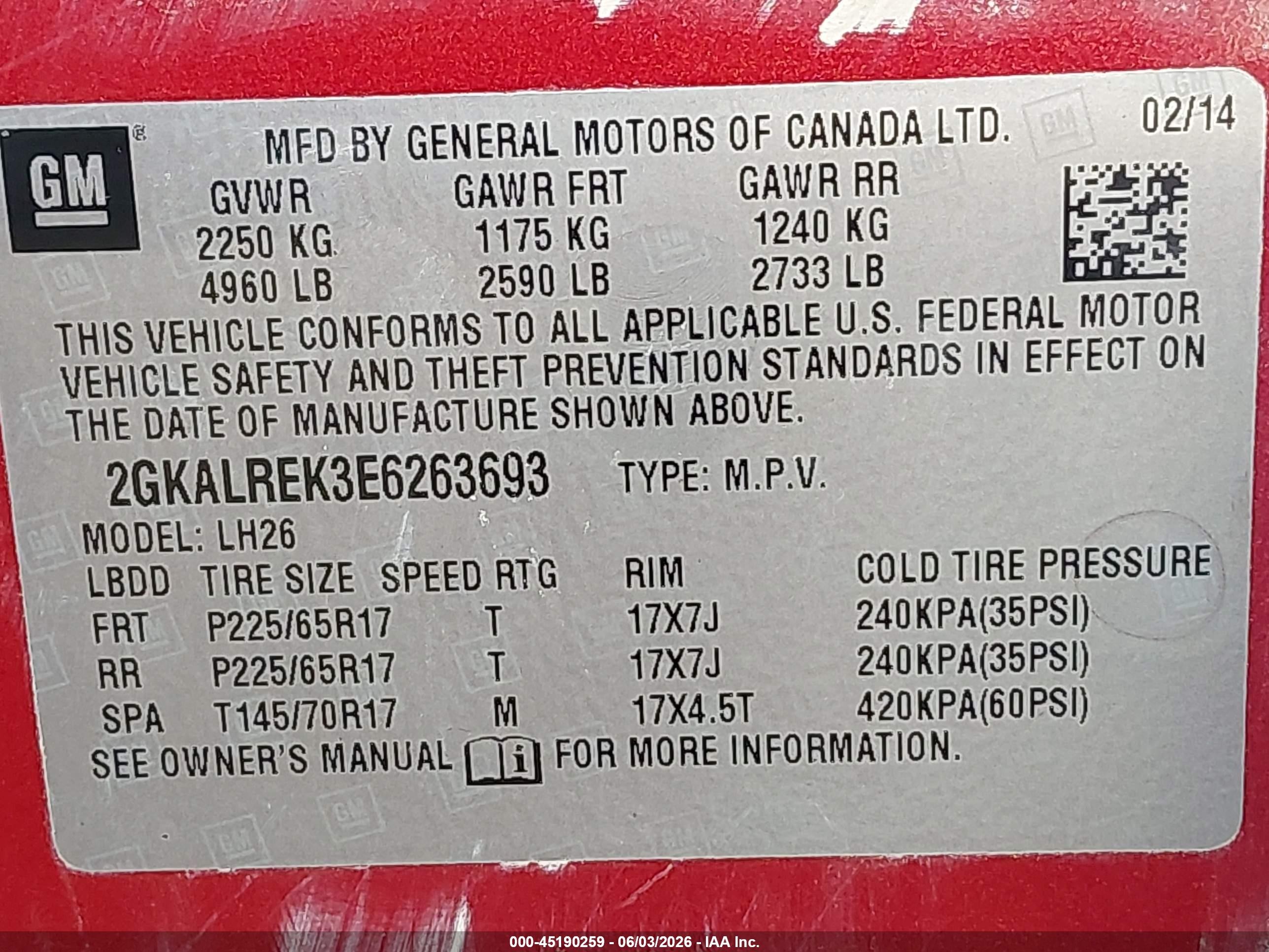 2014 Gmc Terrain Sle-2 Red vin: 2GKALREK3E6263693