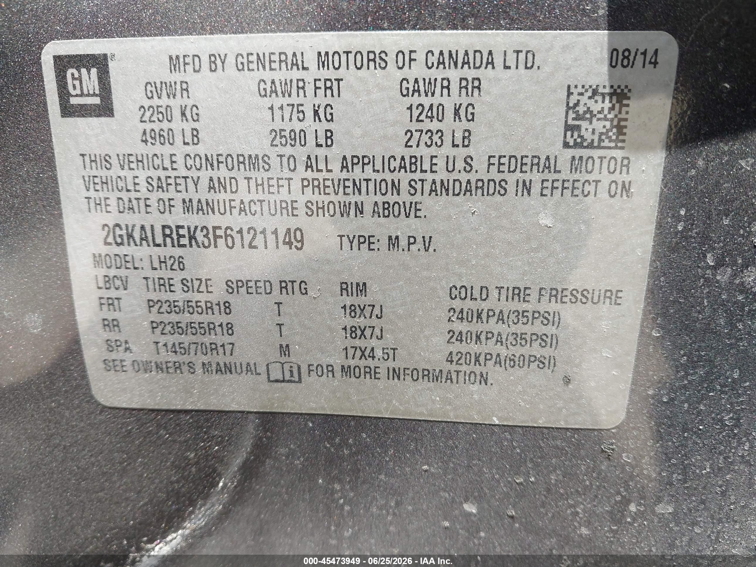 2015 Gmc Terrain Sle-2 Черный vin: 2GKALREK3F6121149