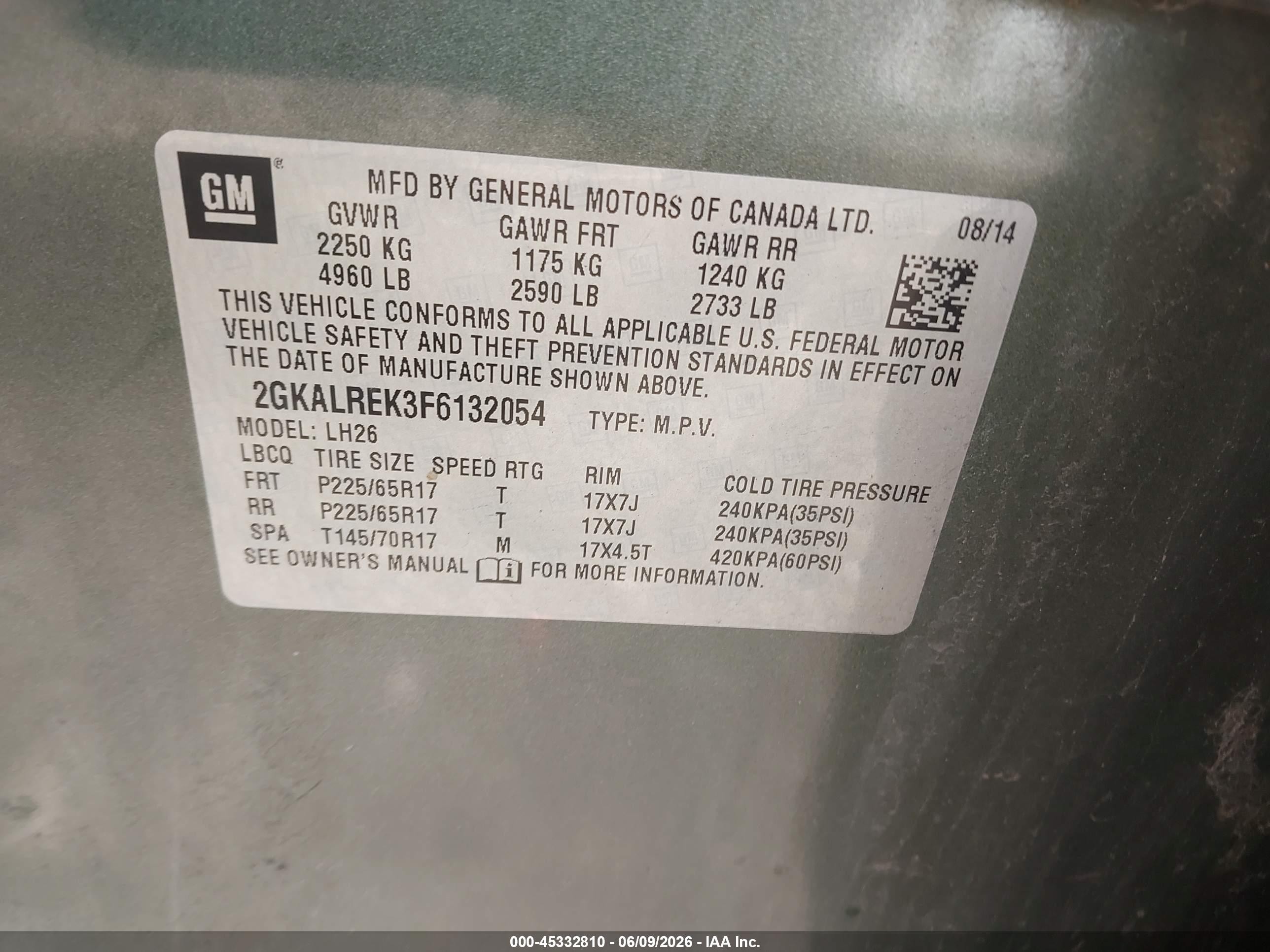 2015 Gmc Terrain Sle-2 Зеленый vin: 2GKALREK3F6132054