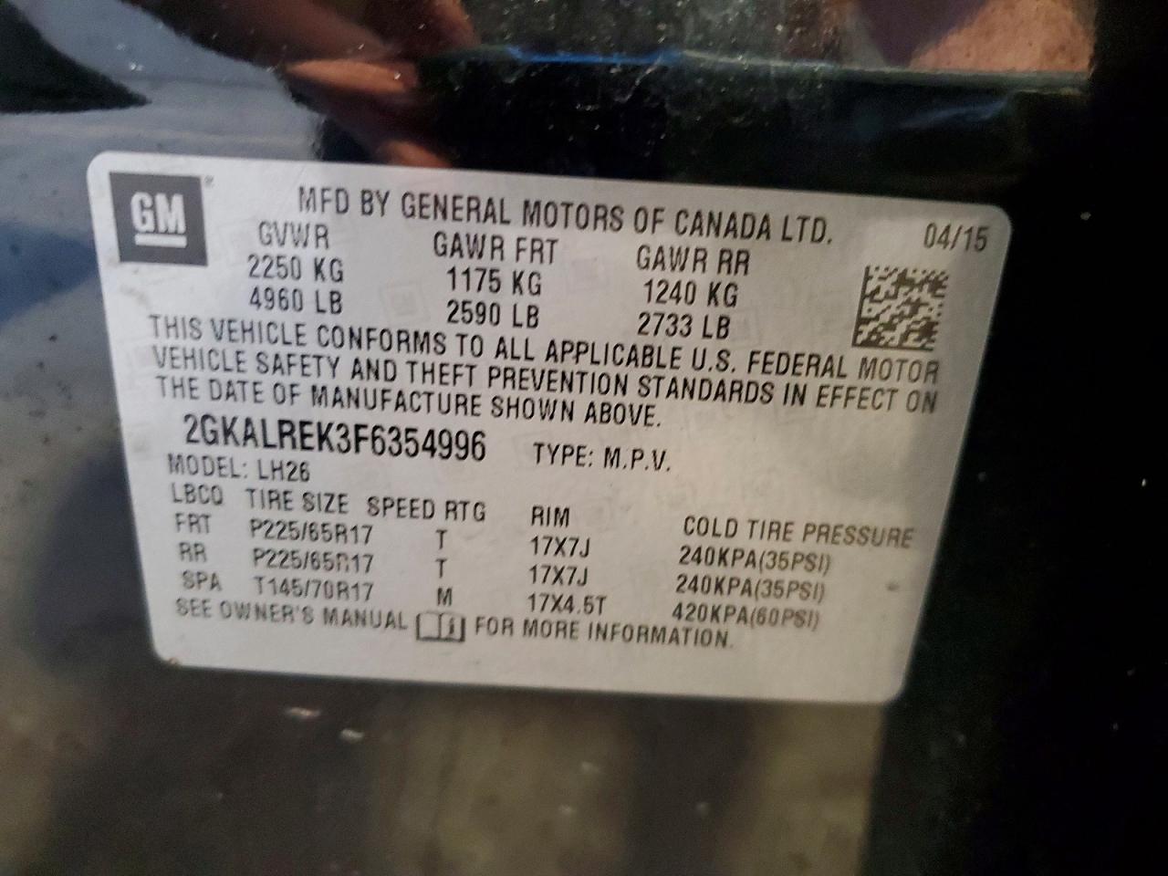 2015 Gmc Terrain Sle Black vin: 2GKALREK3F6354996