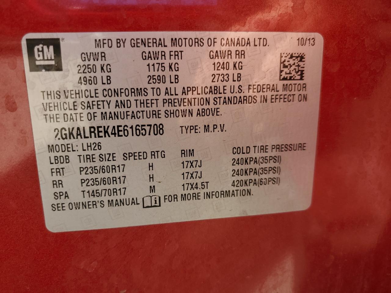 2014 Gmc Terrain Sle Red vin: 2GKALREK4E6165708