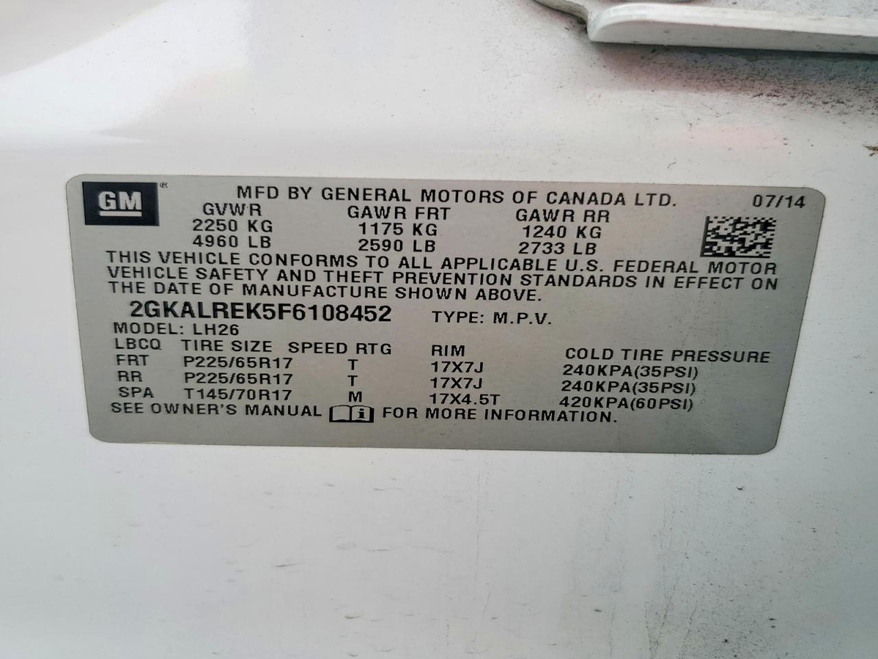 2015 Gmc Terrain Белый vin: 2GKALREK5F6108452