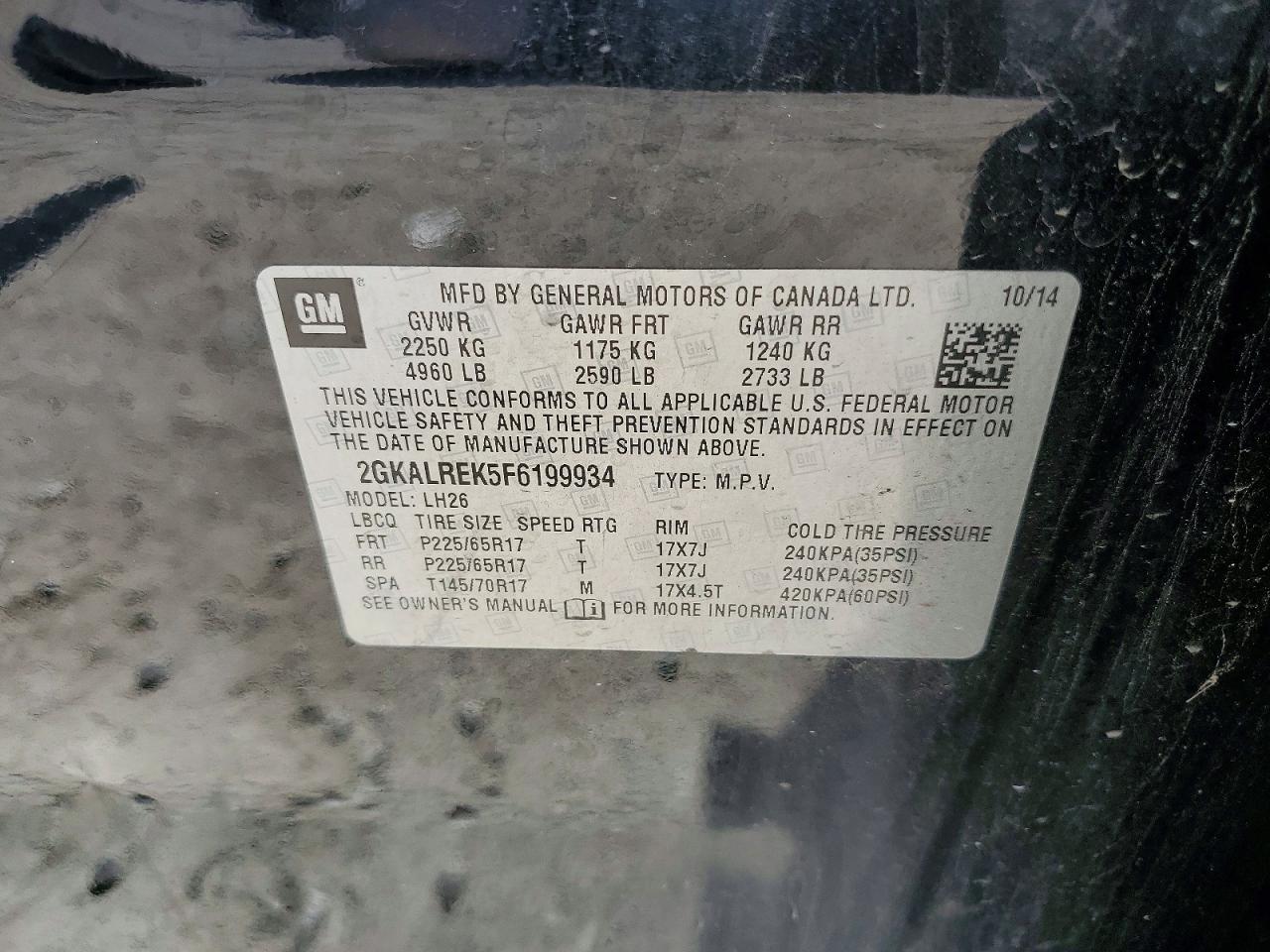 2015 Gmc Terrain Sle Черный vin: 2GKALREK5F6199934