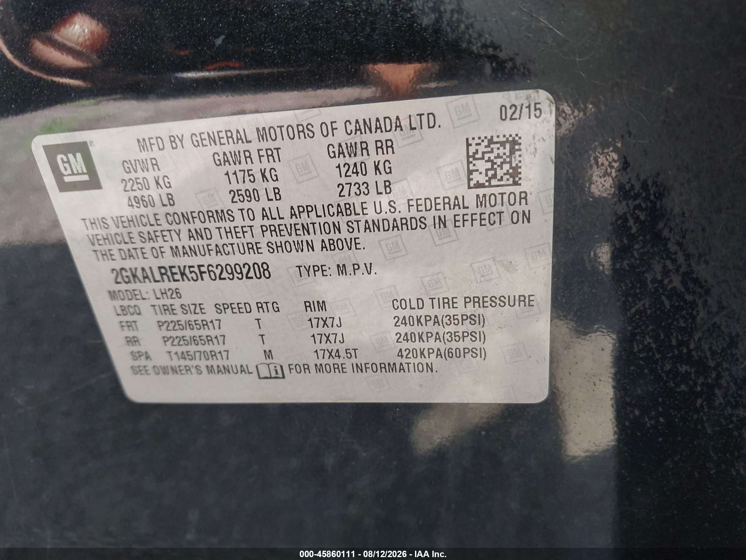 2015 Gmc Terrain Sle-2 Черный vin: 2GKALREK5F6299208
