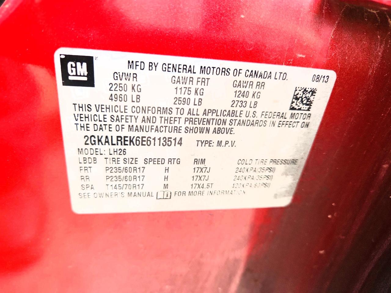 2014 Gmc Terrain Sle Red vin: 2GKALREK6E6113514