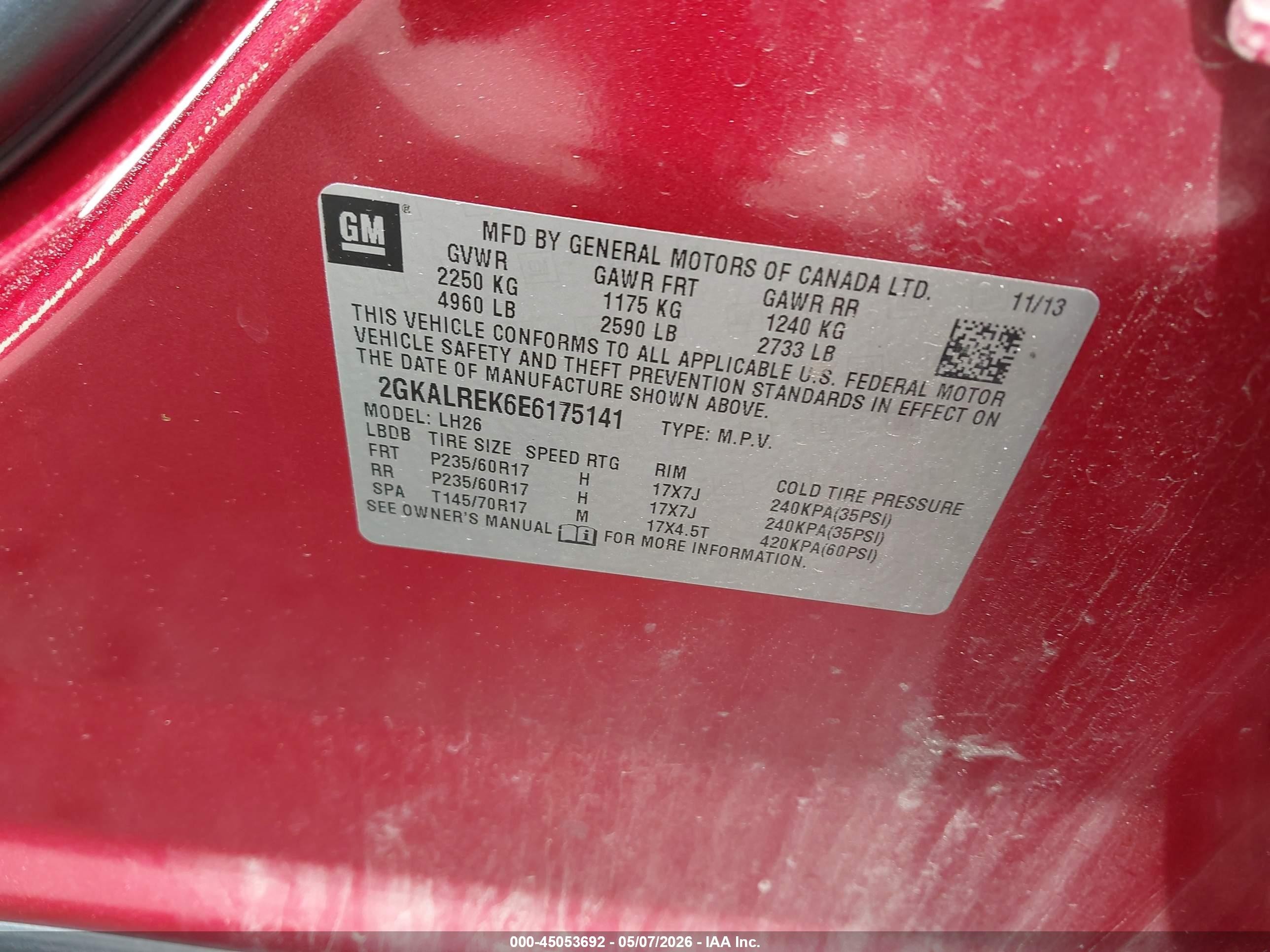 2014 Gmc Terrain Sle-2 Red vin: 2GKALREK6E6175141