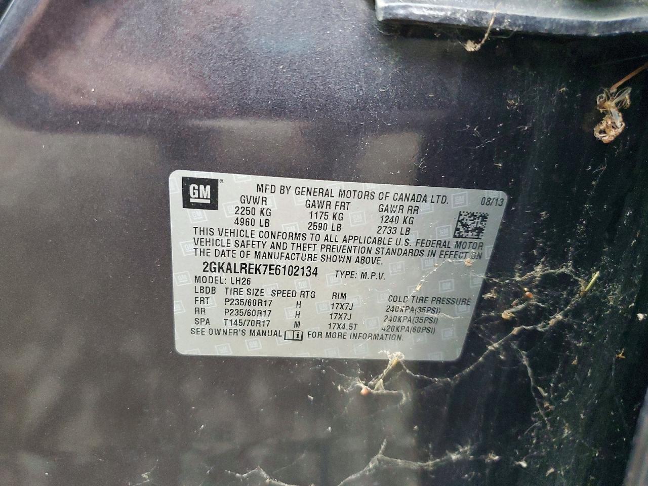 2014 Gmc Terrain Sle Charcoal vin: 2GKALREK7E6102134