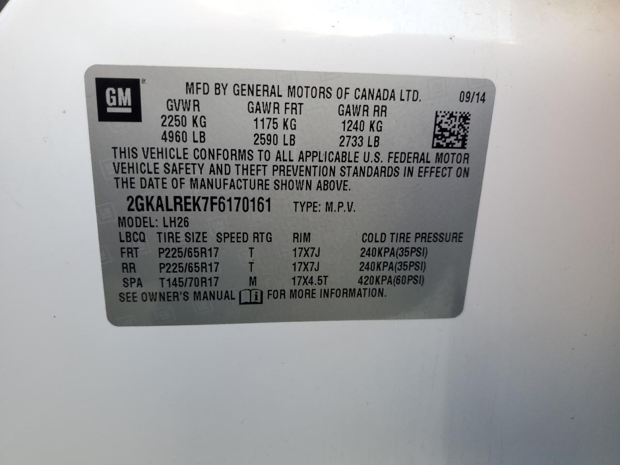 2015 Gmc Terrain Sle Белый vin: 2GKALREK7F6170161
