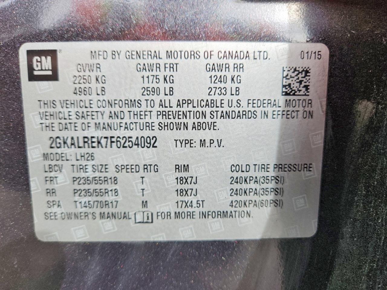 2015 Gmc Terrain Sle Charcoal vin: 2GKALREK7F6254092