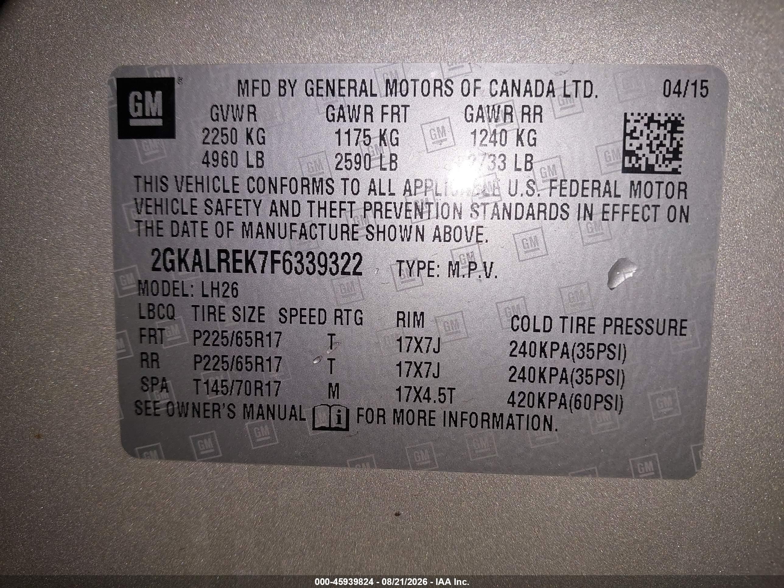 2015 Gmc Terrain Sle-2 Tan vin: 2GKALREK7F6339322