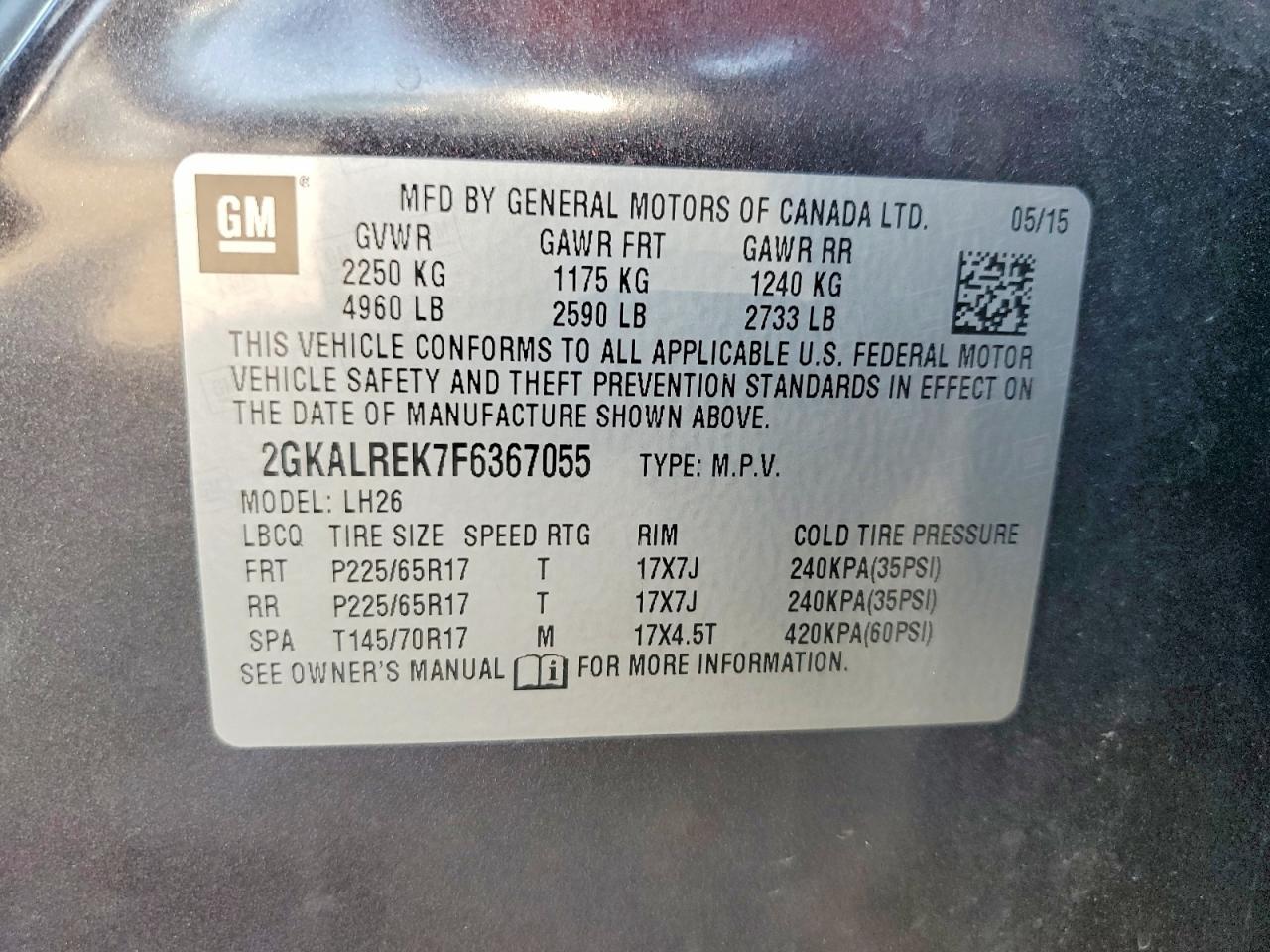 2015 Gmc Terrain Black vin: 2GKALREK7F6367055