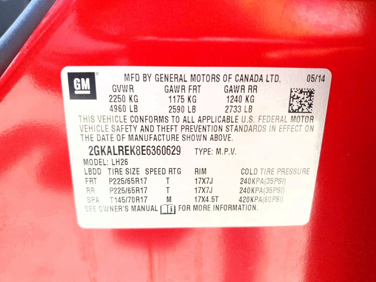2014 Gmc Terrain Sle Red vin: 2GKALREK8E6360629